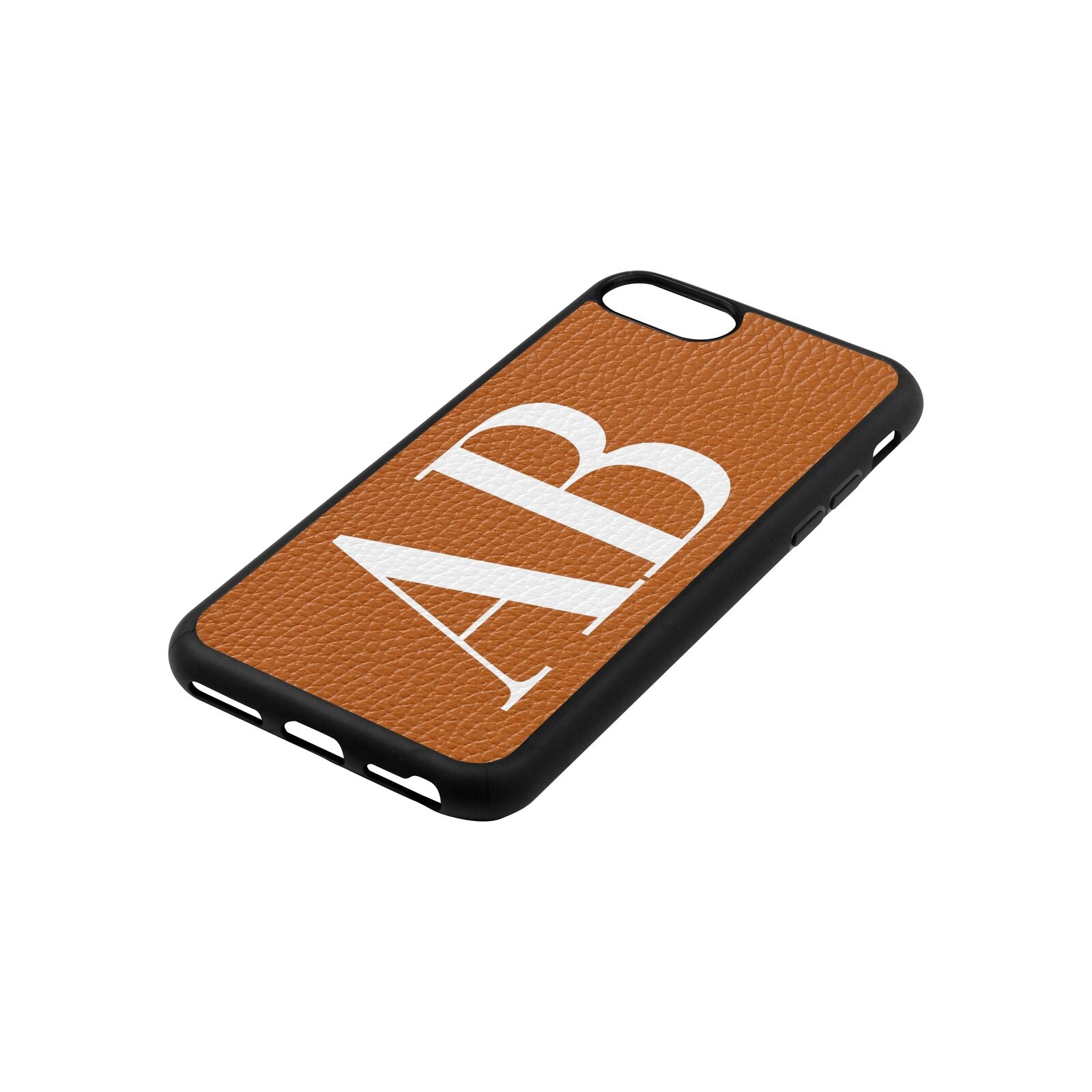 Personalised Bold Font Tan Pebble Leather iPhone 8 Case Side Angle