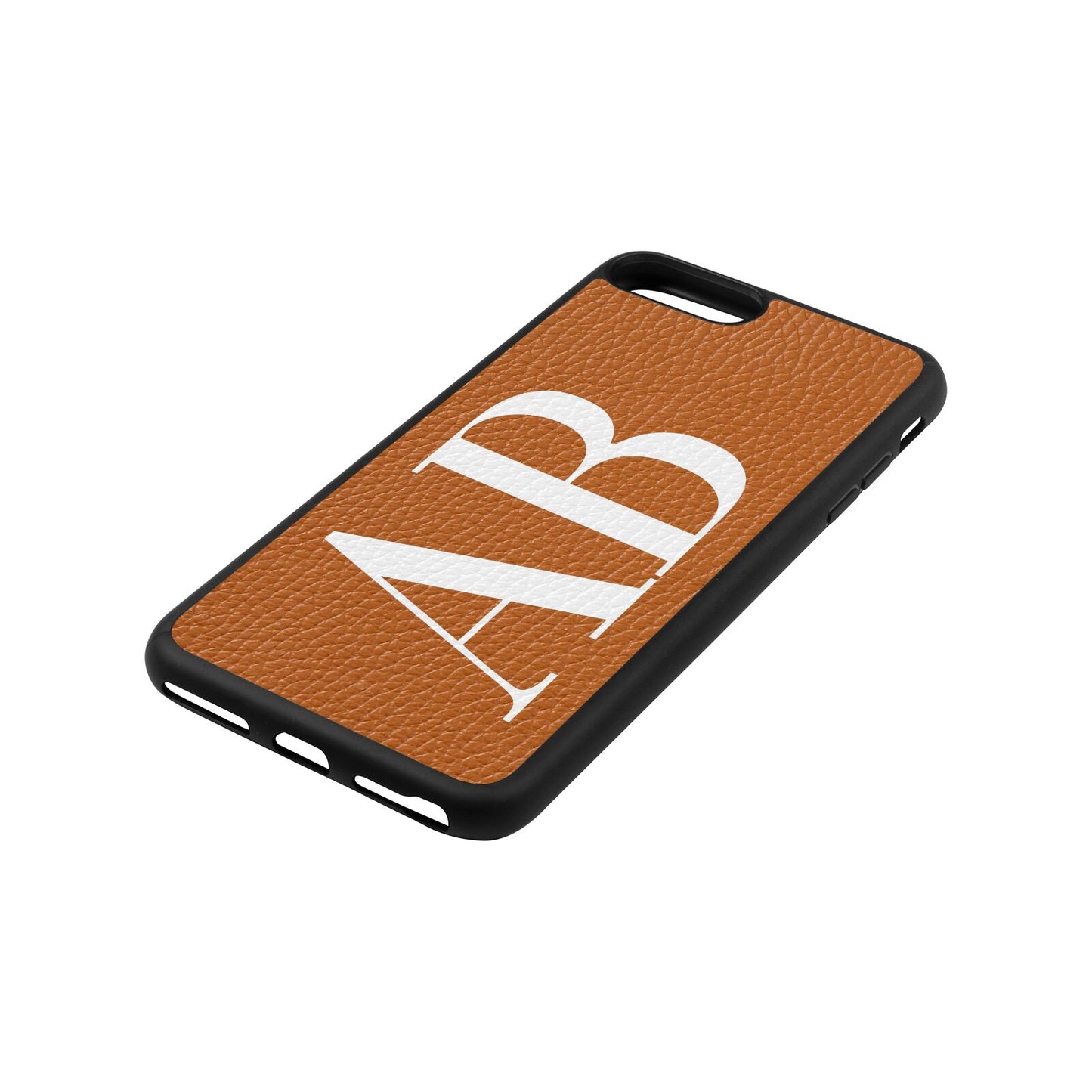 Personalised Bold Font Tan Pebble Leather iPhone 8 Plus Case Side Angle