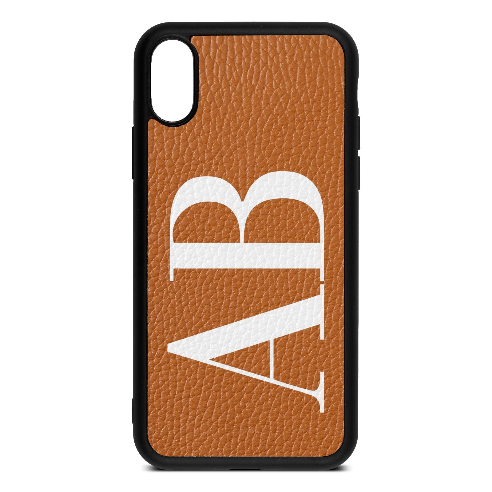 Personalised Bold Font Tan Pebble Leather iPhone Xs Case