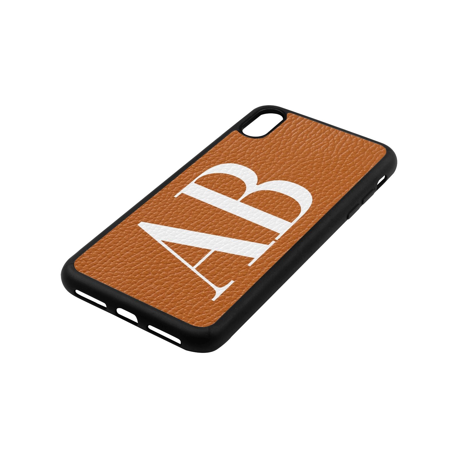 Personalised Bold Font Tan Pebble Leather iPhone Xs Max Case Side Angle