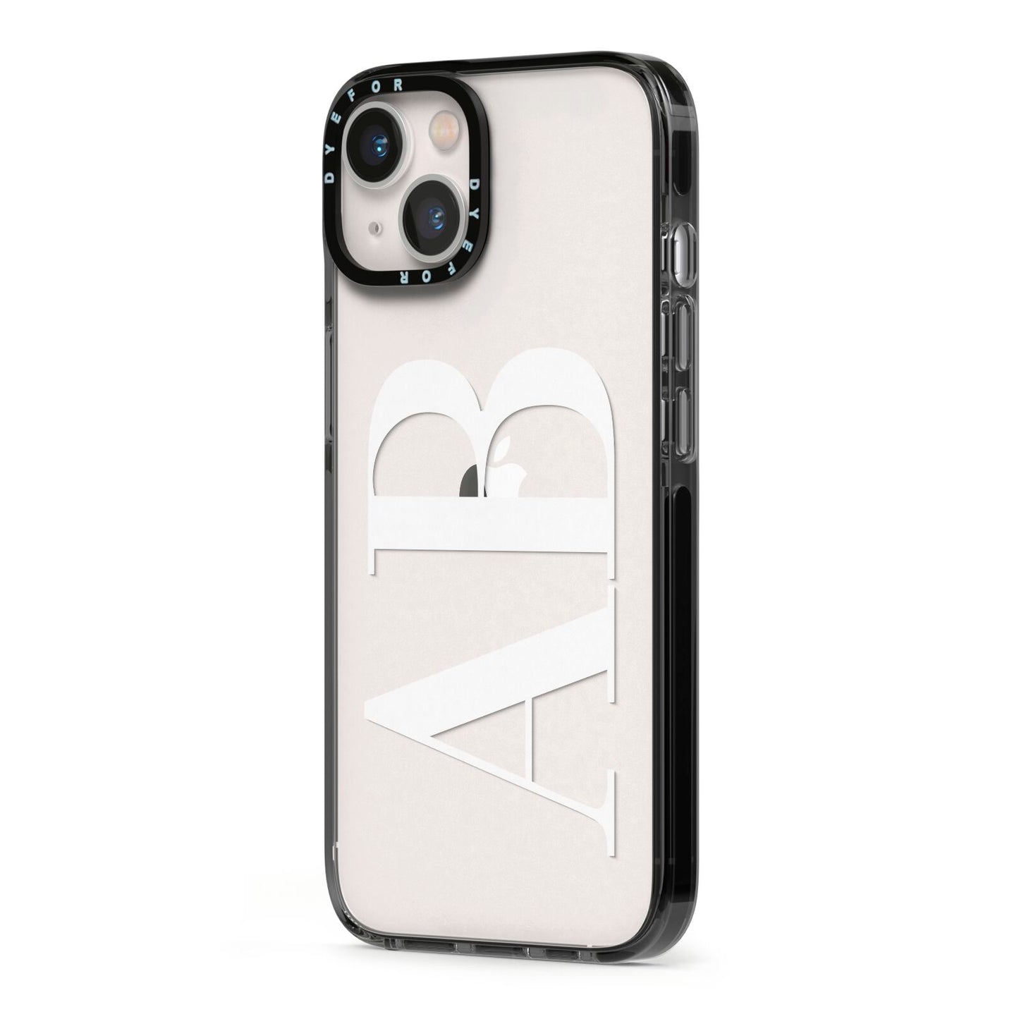 Personalised Bold Font iPhone 13 Black Impact Case Side Angle on Silver phone