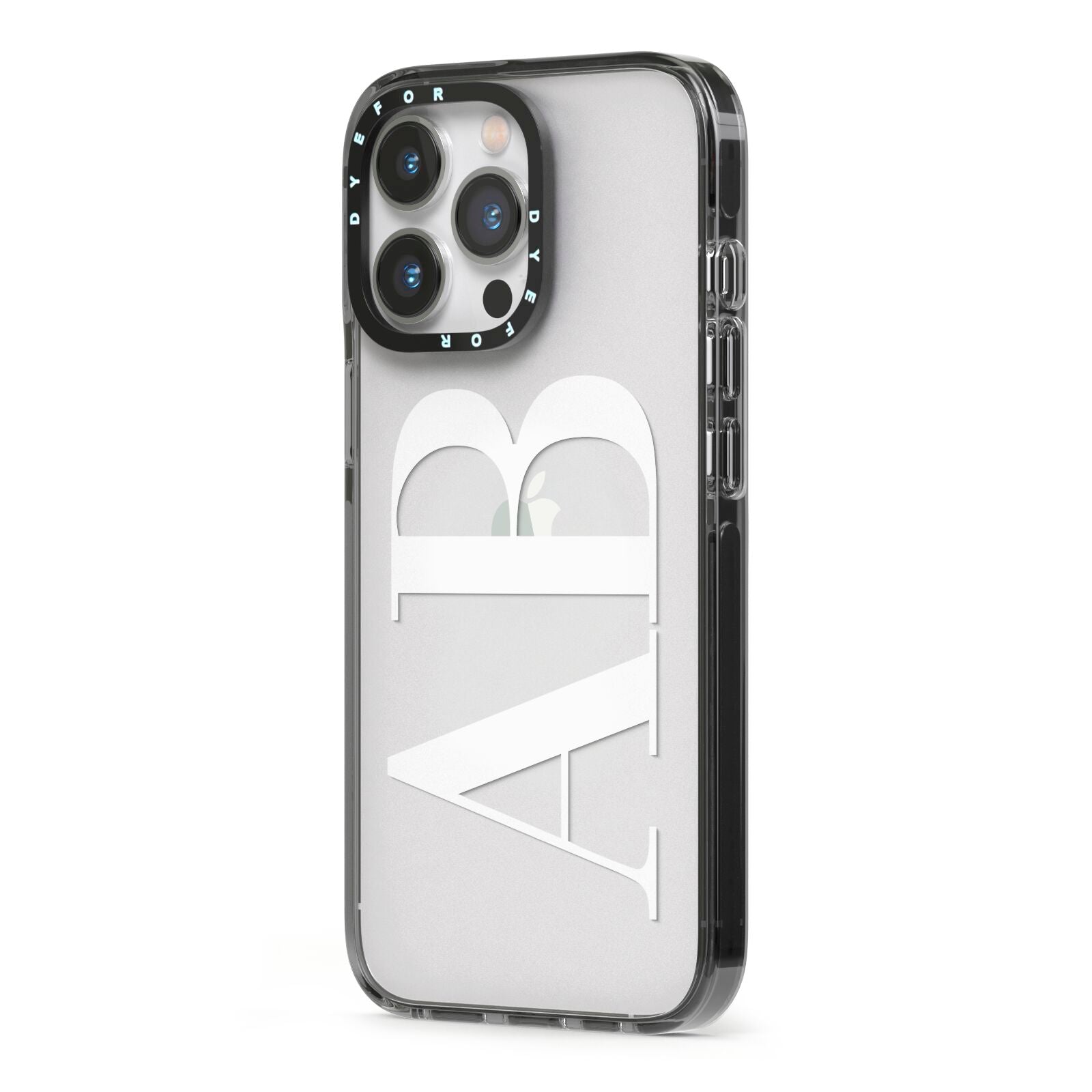 Personalised Bold Font iPhone 13 Pro Black Impact Case Side Angle on Silver phone