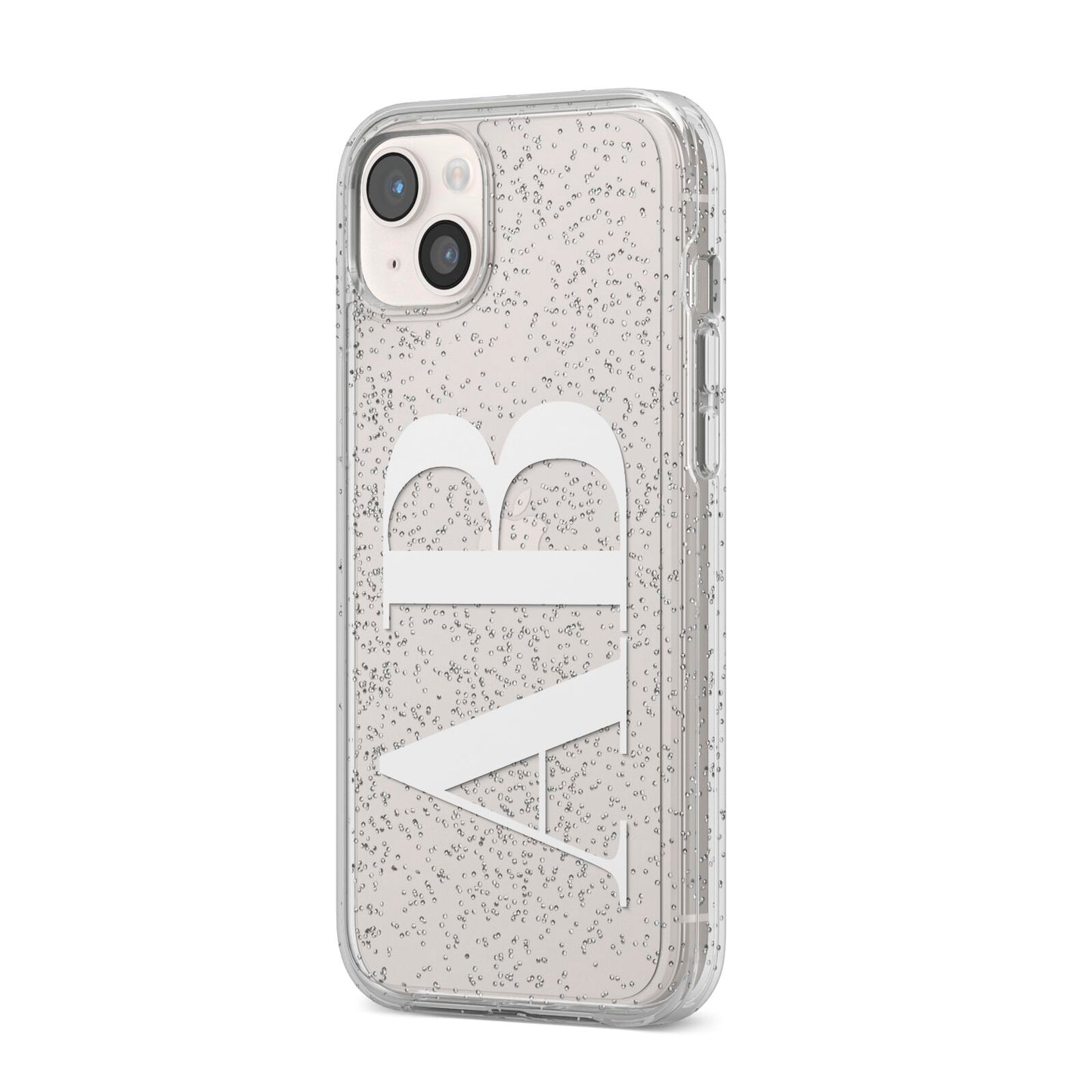 Personalised Bold Font iPhone 14 Plus Glitter Tough Case Starlight Angled Image