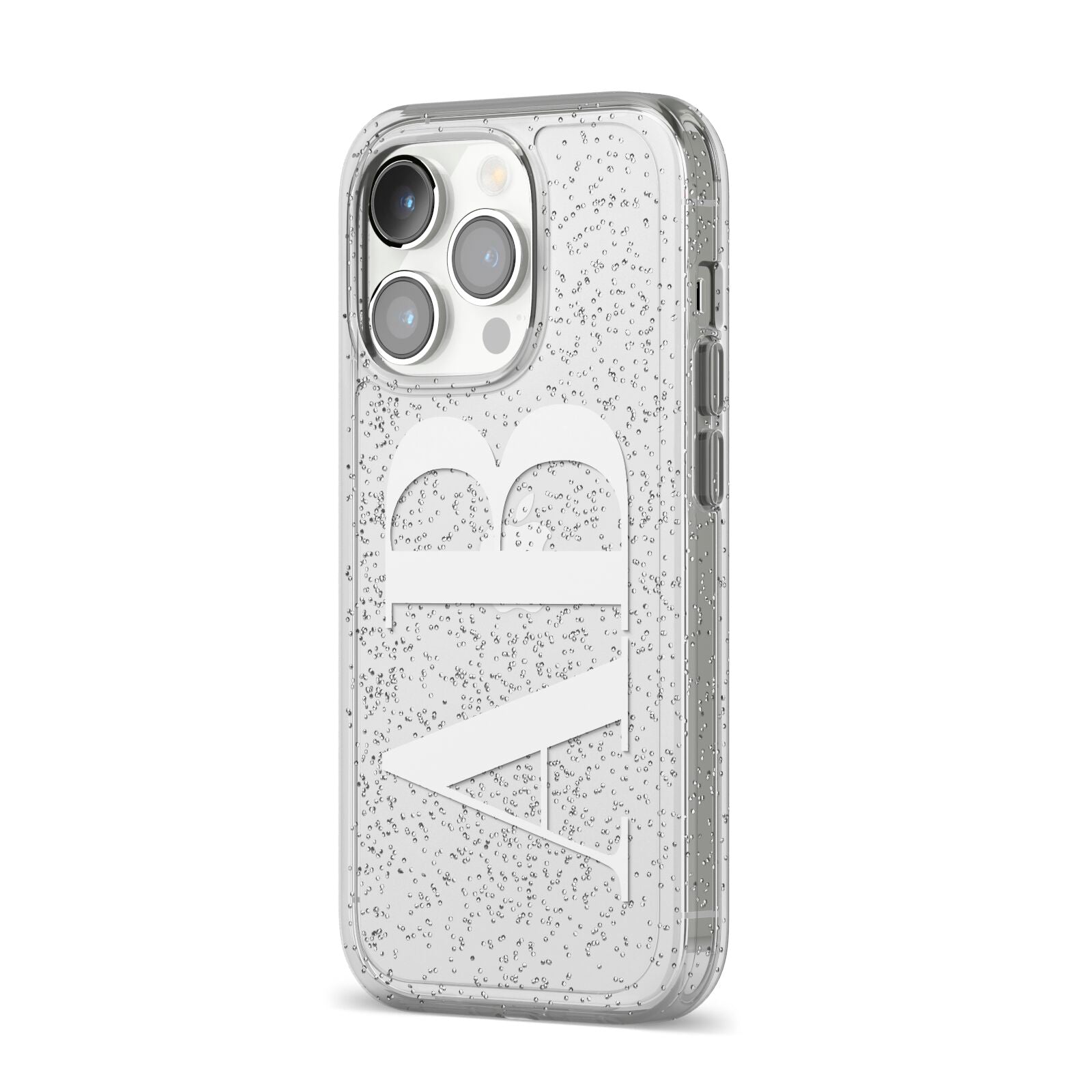 Personalised Bold Font iPhone 14 Pro Glitter Tough Case Silver Angled Image