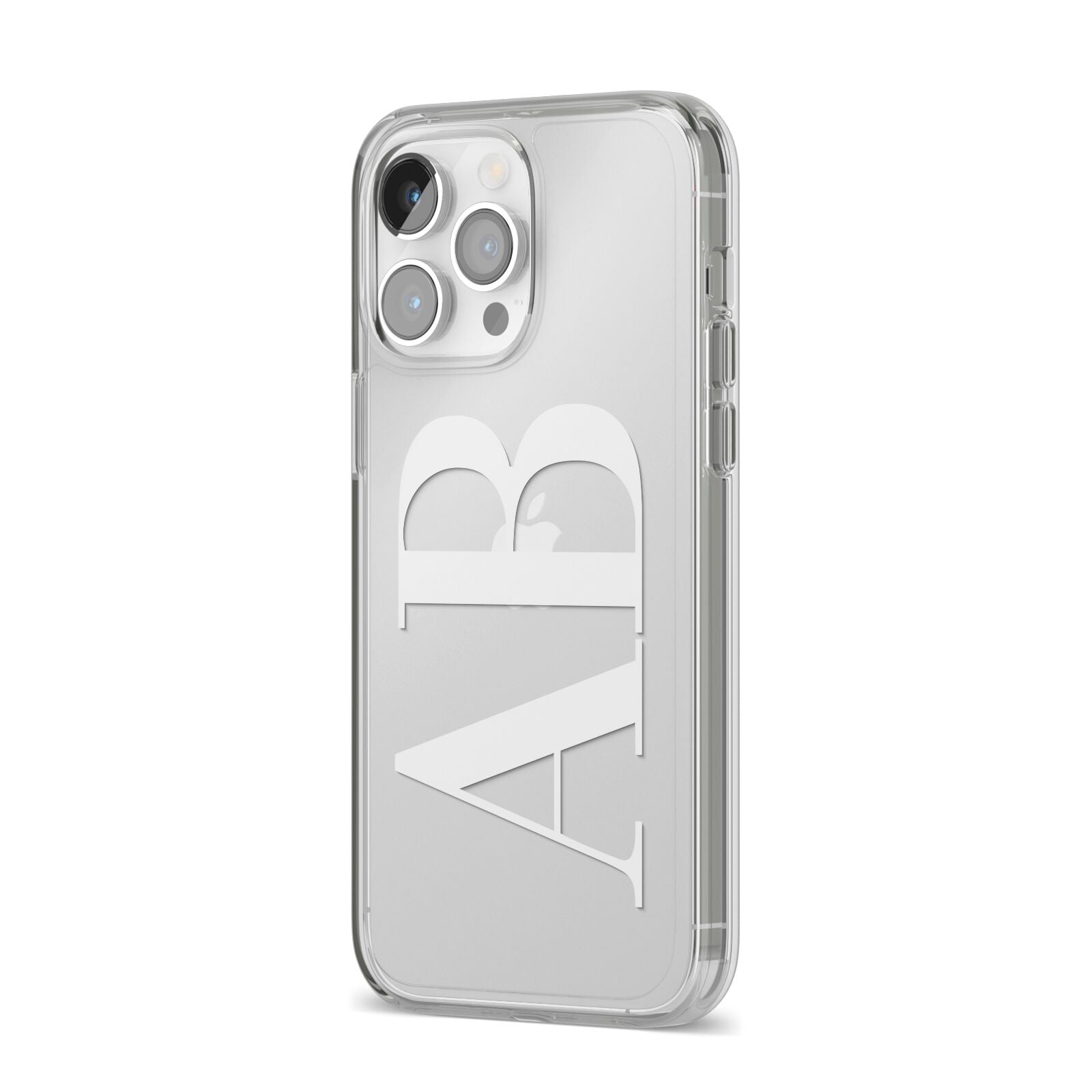 Personalised Bold Font iPhone 14 Pro Max Clear Tough Case Silver Angled Image