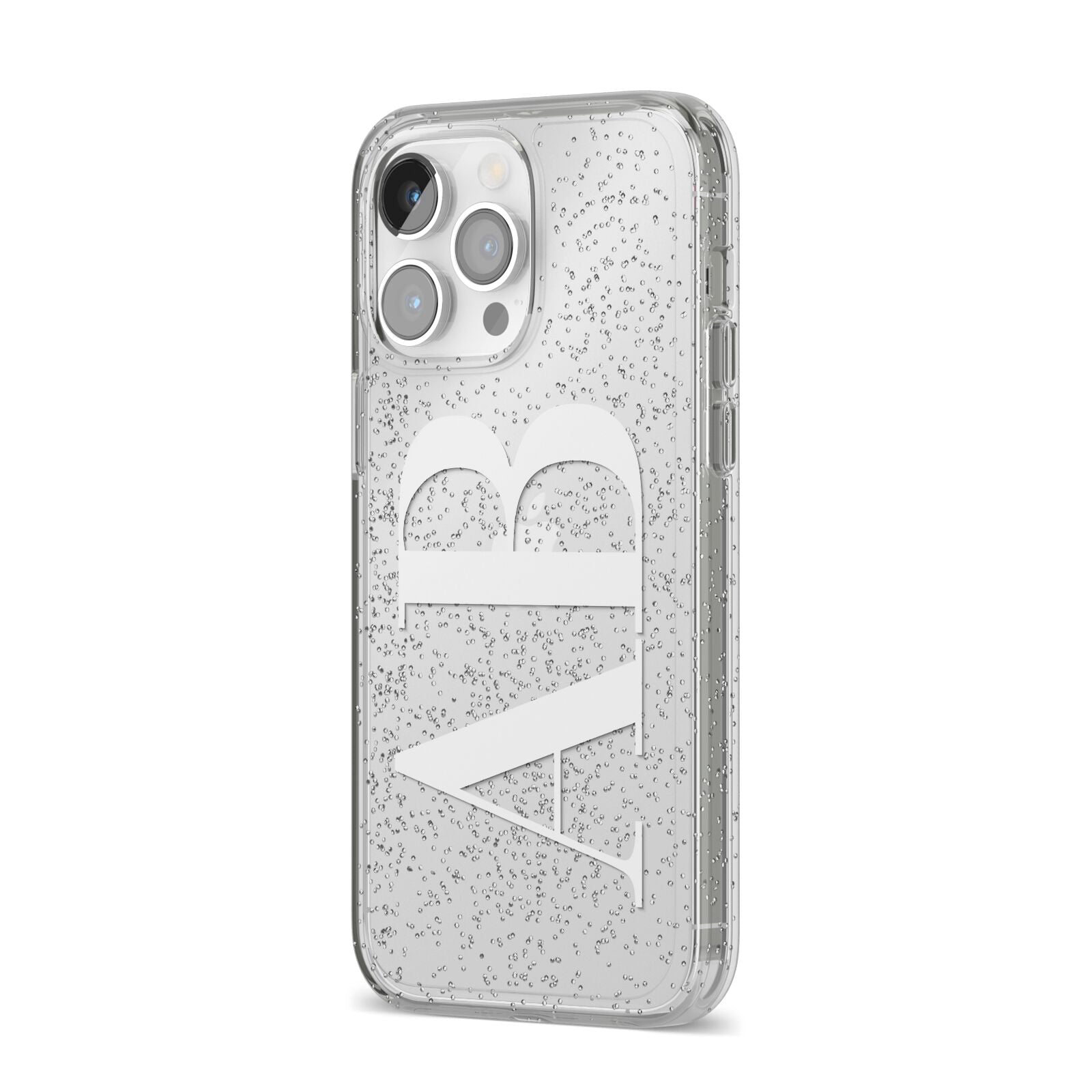 Personalised Bold Font iPhone 14 Pro Max Glitter Tough Case Silver Angled Image