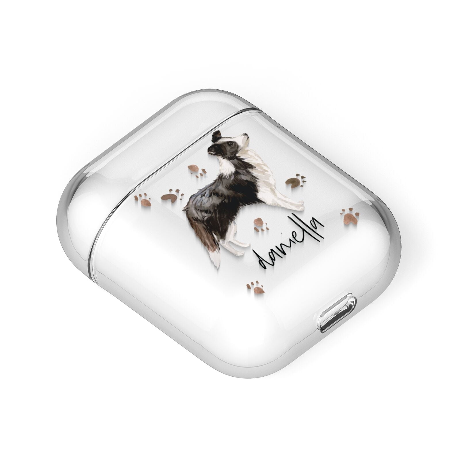 Personalised Border Collie Dog AirPods Case Laid Flat