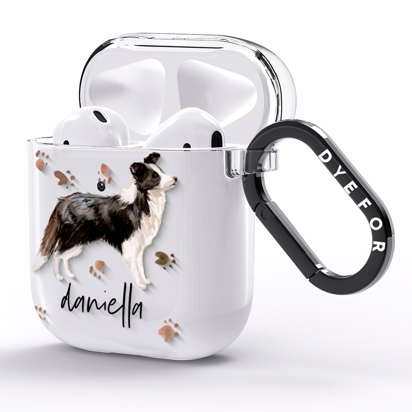 Personalised Border Collie Dog AirPods Clear Case Side Image