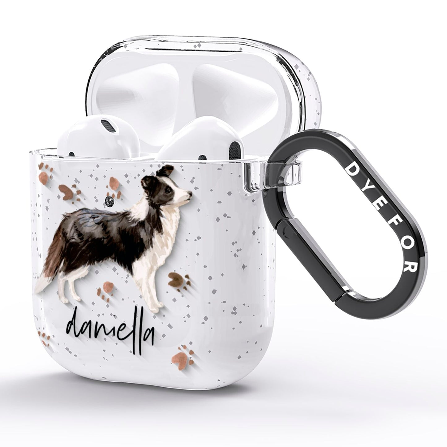 Personalised Border Collie Dog AirPods Glitter Case Side Image