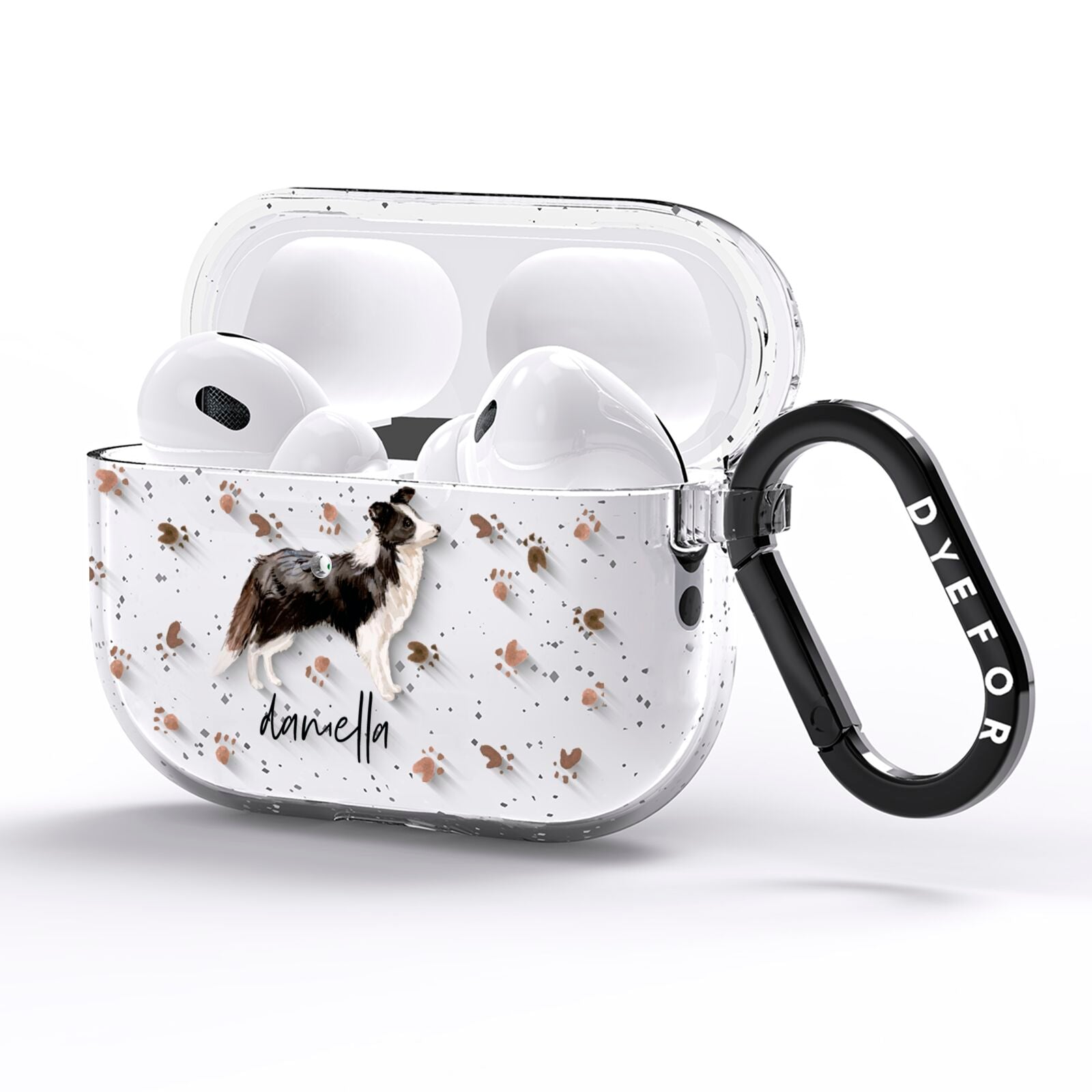 Personalised Border Collie Dog AirPods Pro Glitter Case Side Image