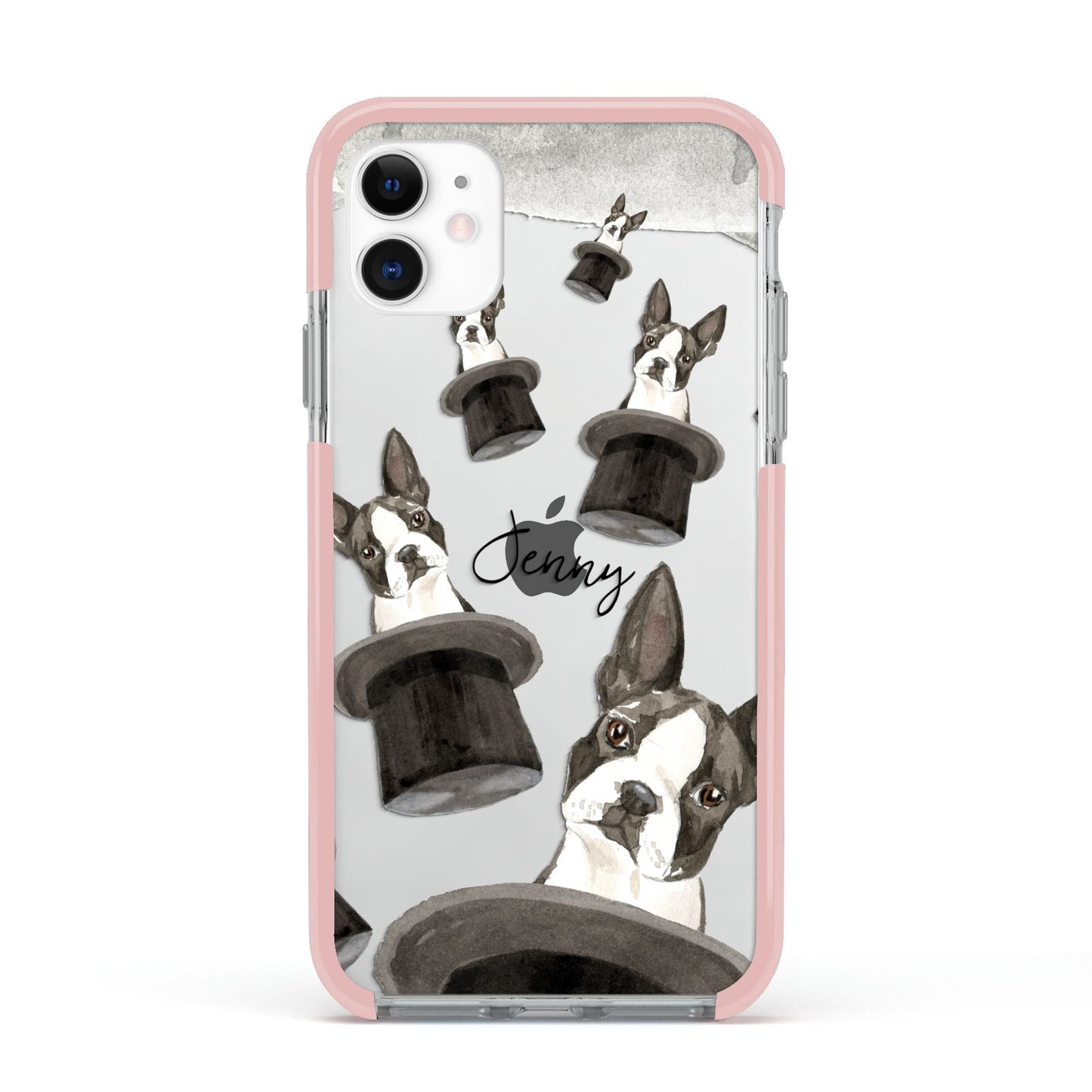 Personalised Boston Terrier Apple iPhone 11 in White with Pink Impact Case