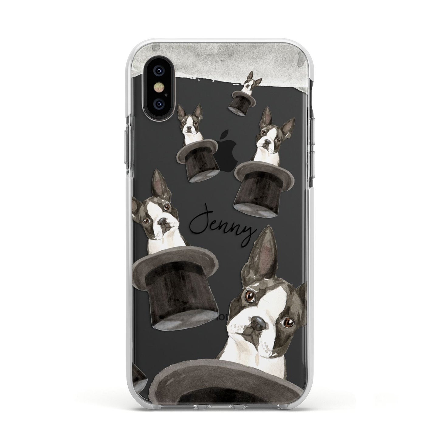 Personalised Boston Terrier Apple iPhone Xs Impact Case White Edge on Black Phone