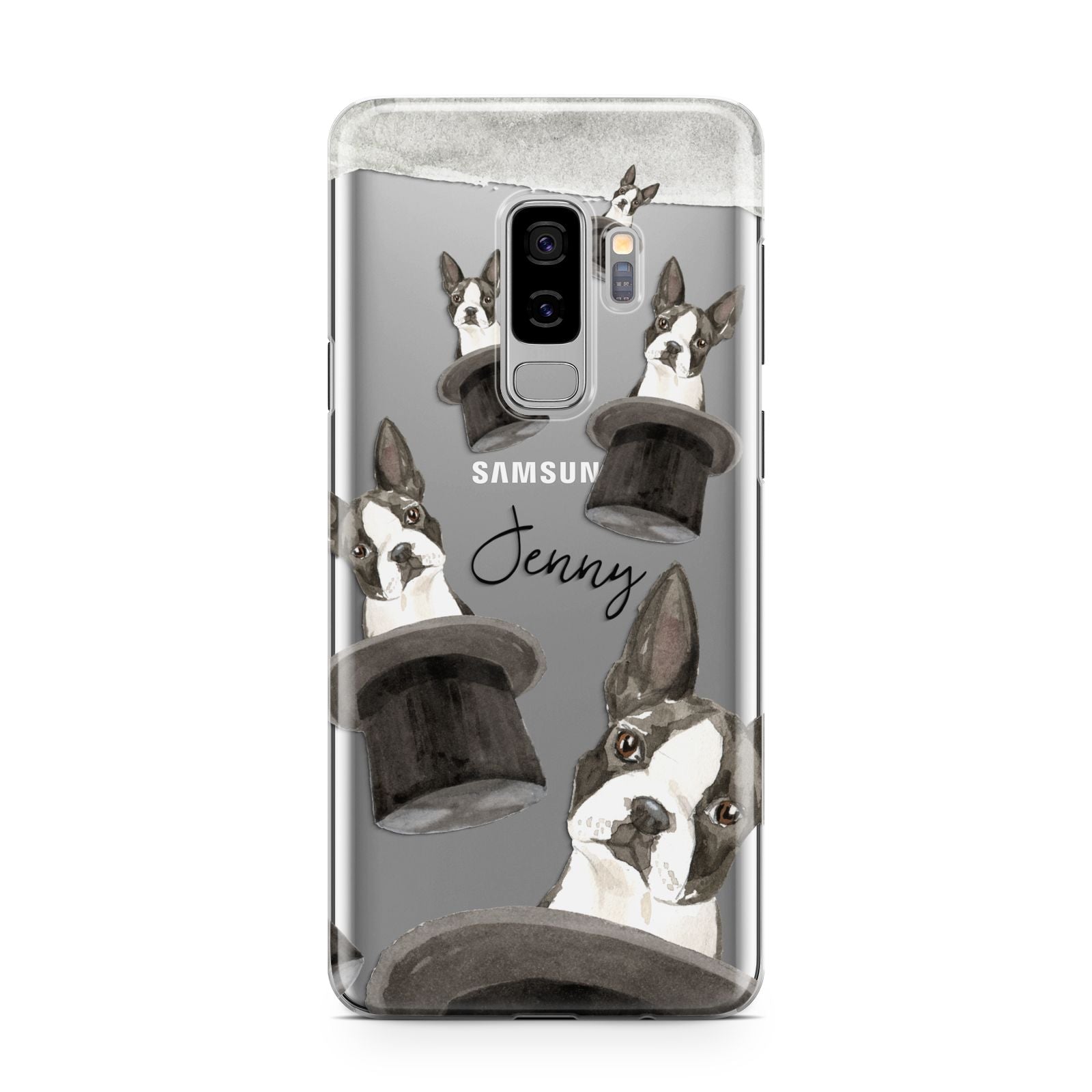 Personalised Boston Terrier Samsung Galaxy S9 Plus Case on Silver phone