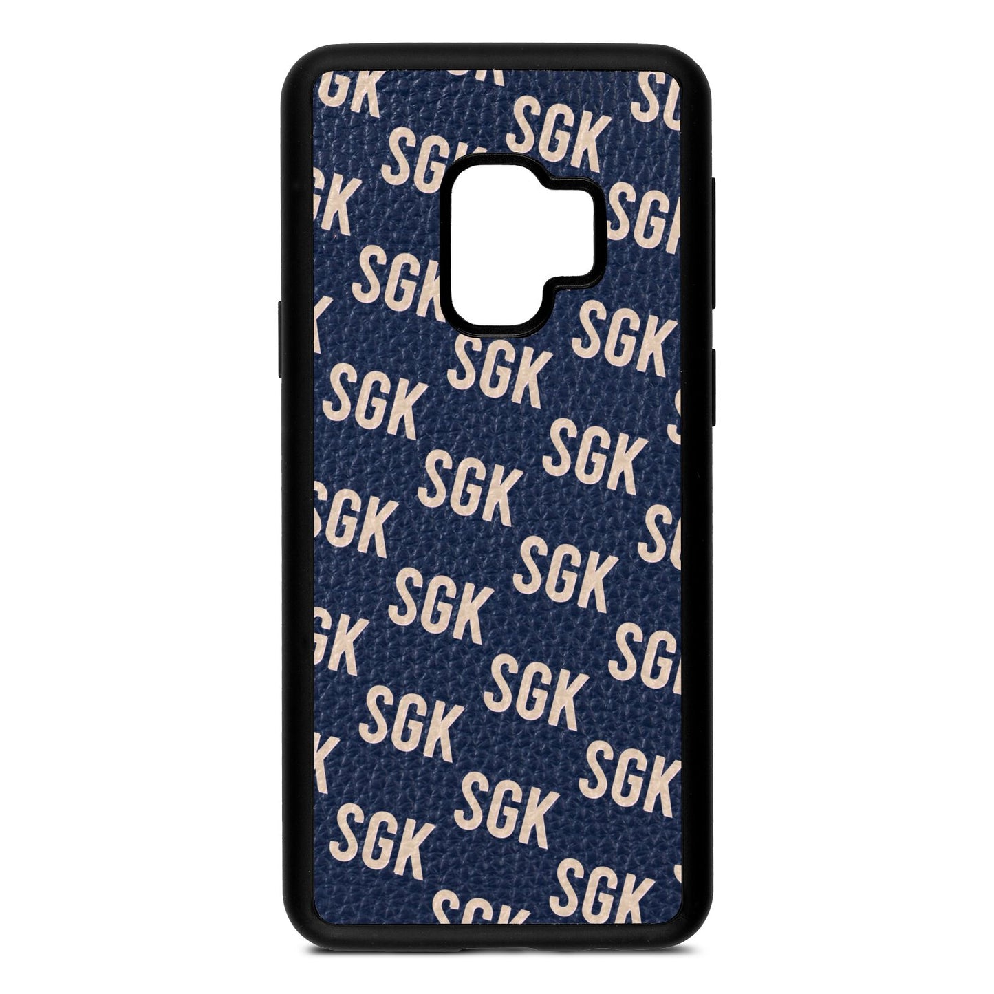 Personalised Brick Pattern Text Navy Blue Pebble Leather Samsung S9 Case