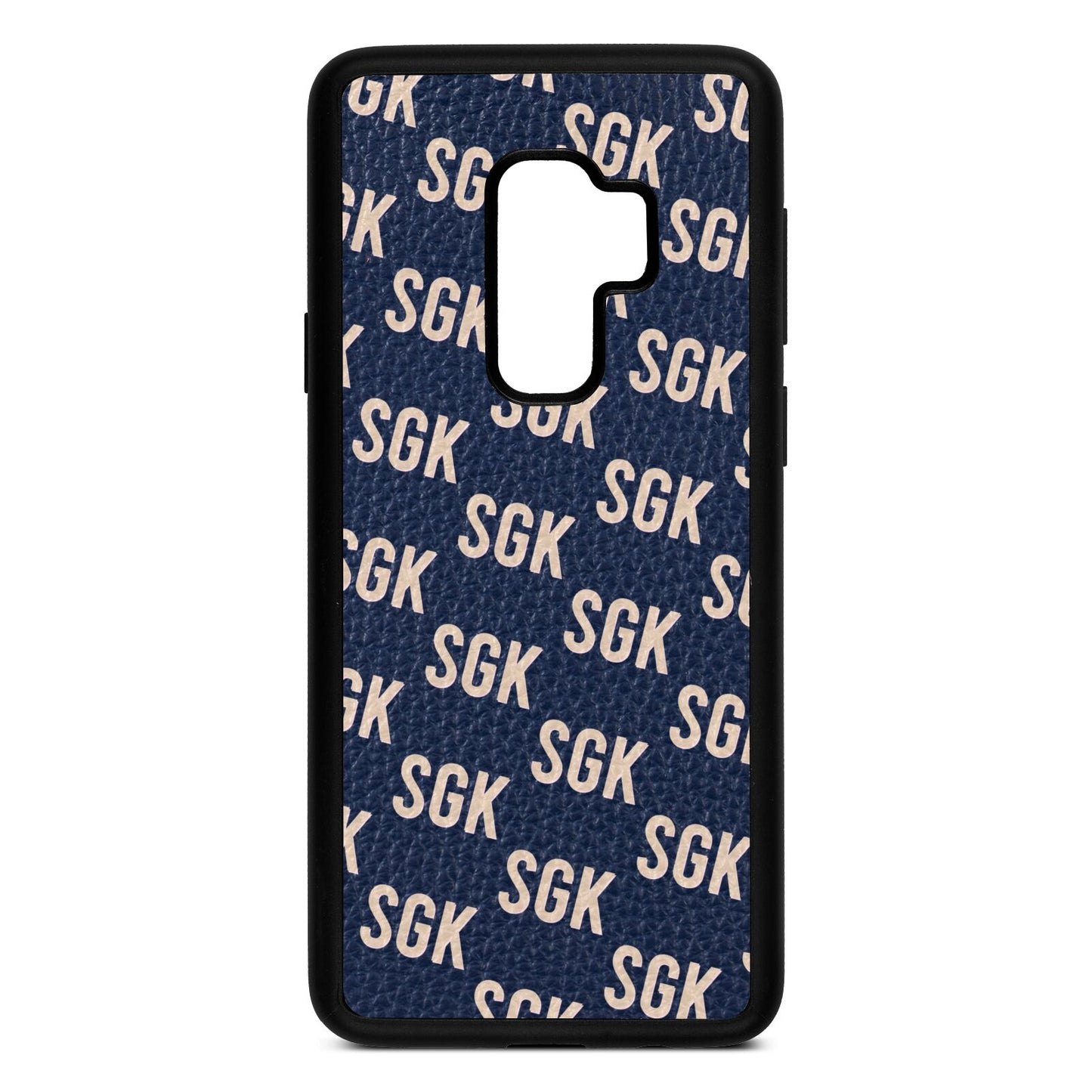 Personalised Brick Pattern Text Navy Blue Pebble Leather Samsung S9 Plus Case