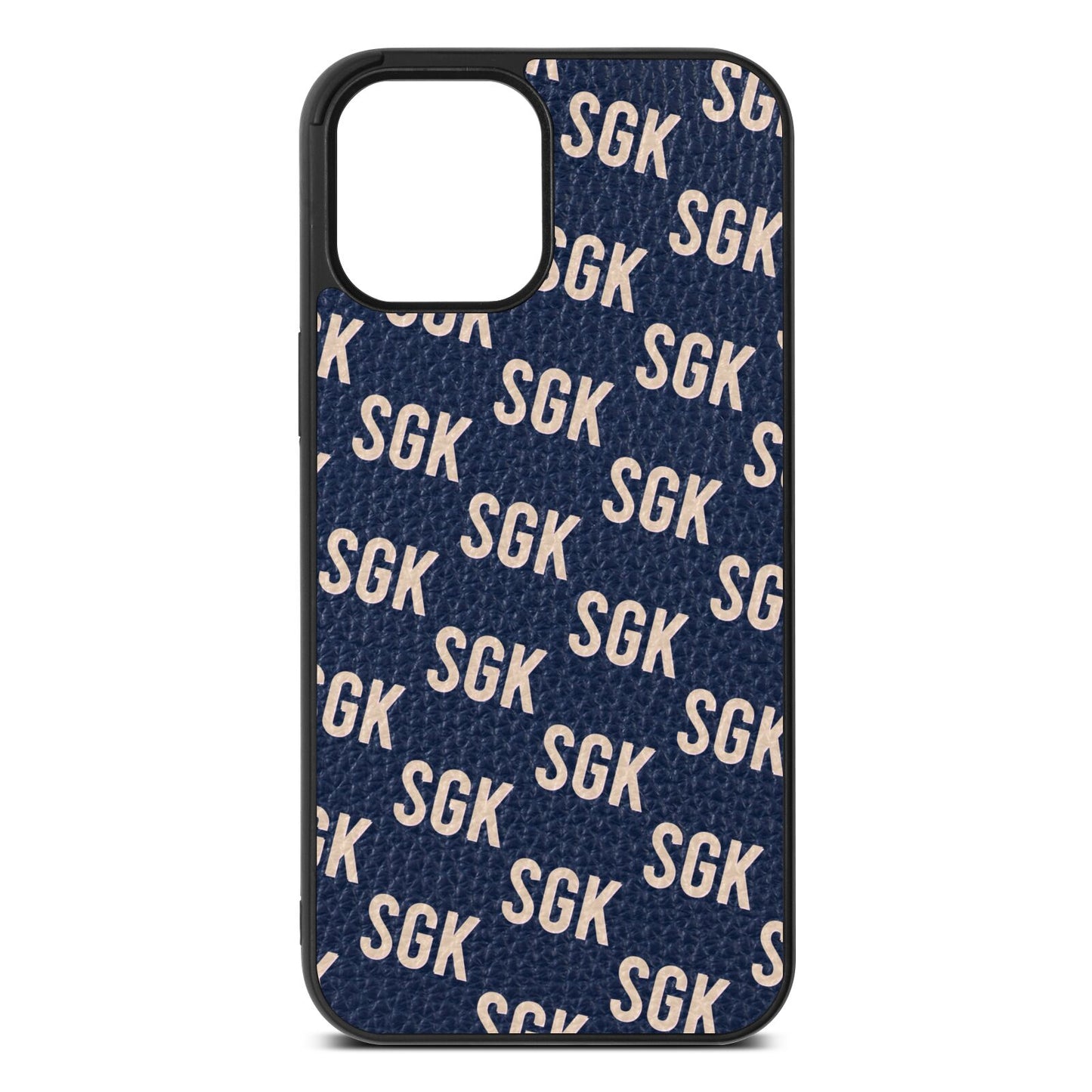 Personalised Brick Pattern Text Navy Blue Pebble Leather iPhone 12 Pro Max Case