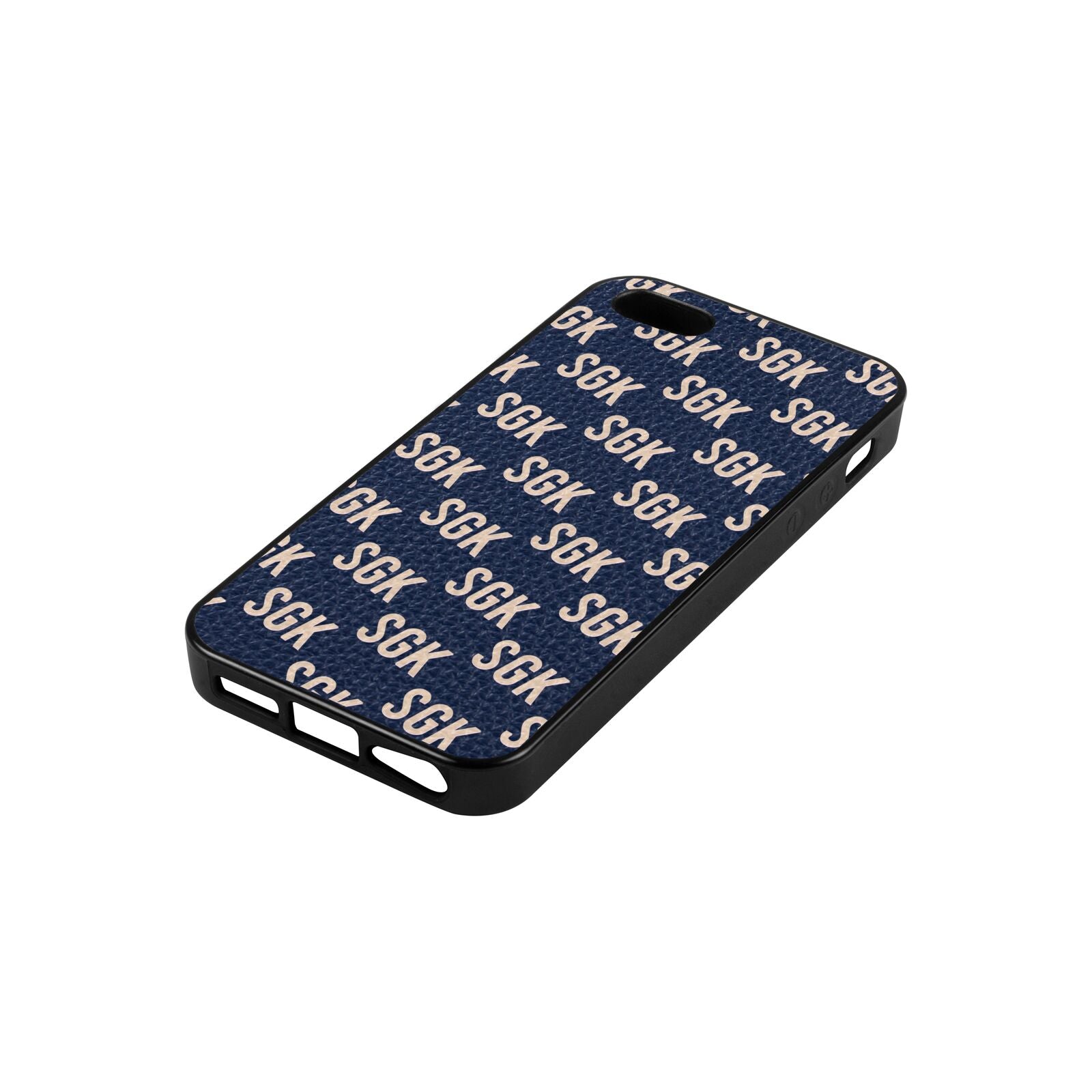 Personalised Brick Pattern Text Navy Blue Pebble Leather iPhone 5 Case Side Angle