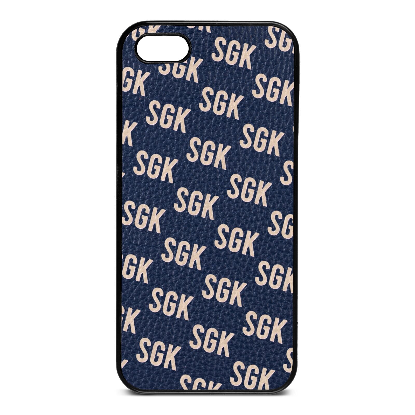 Personalised Brick Pattern Text Navy Blue Pebble Leather iPhone 5 Case