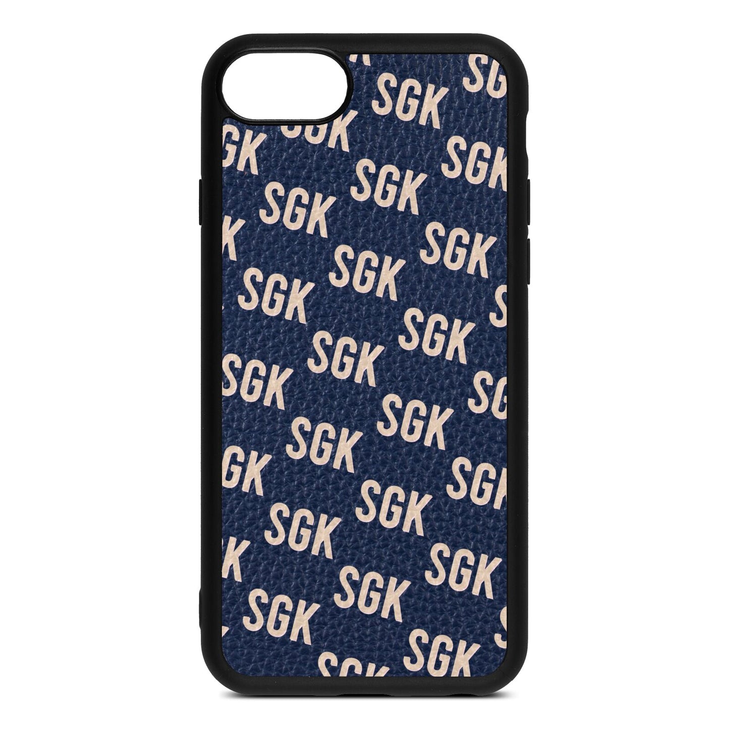 Personalised Brick Pattern Text Navy Blue Pebble Leather iPhone 8 Case