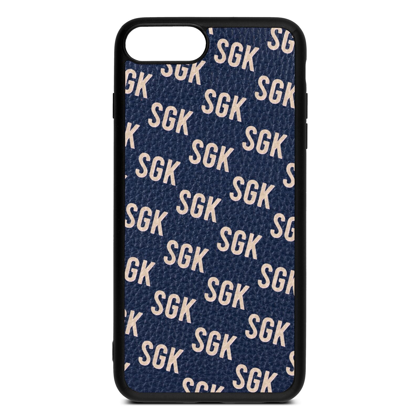 Personalised Brick Pattern Text Navy Blue Pebble Leather iPhone 8 Plus Case