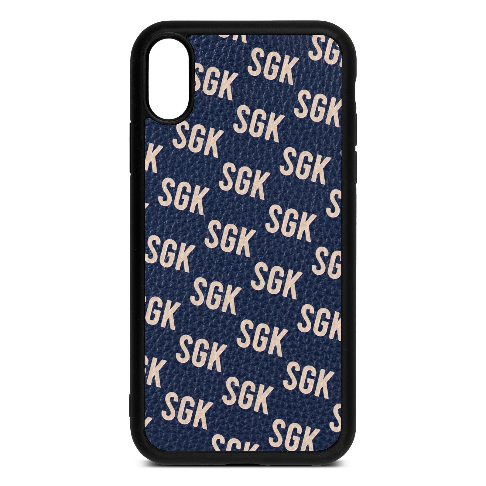 Personalised Brick Pattern Text Navy Blue Pebble Leather iPhone Xr Case