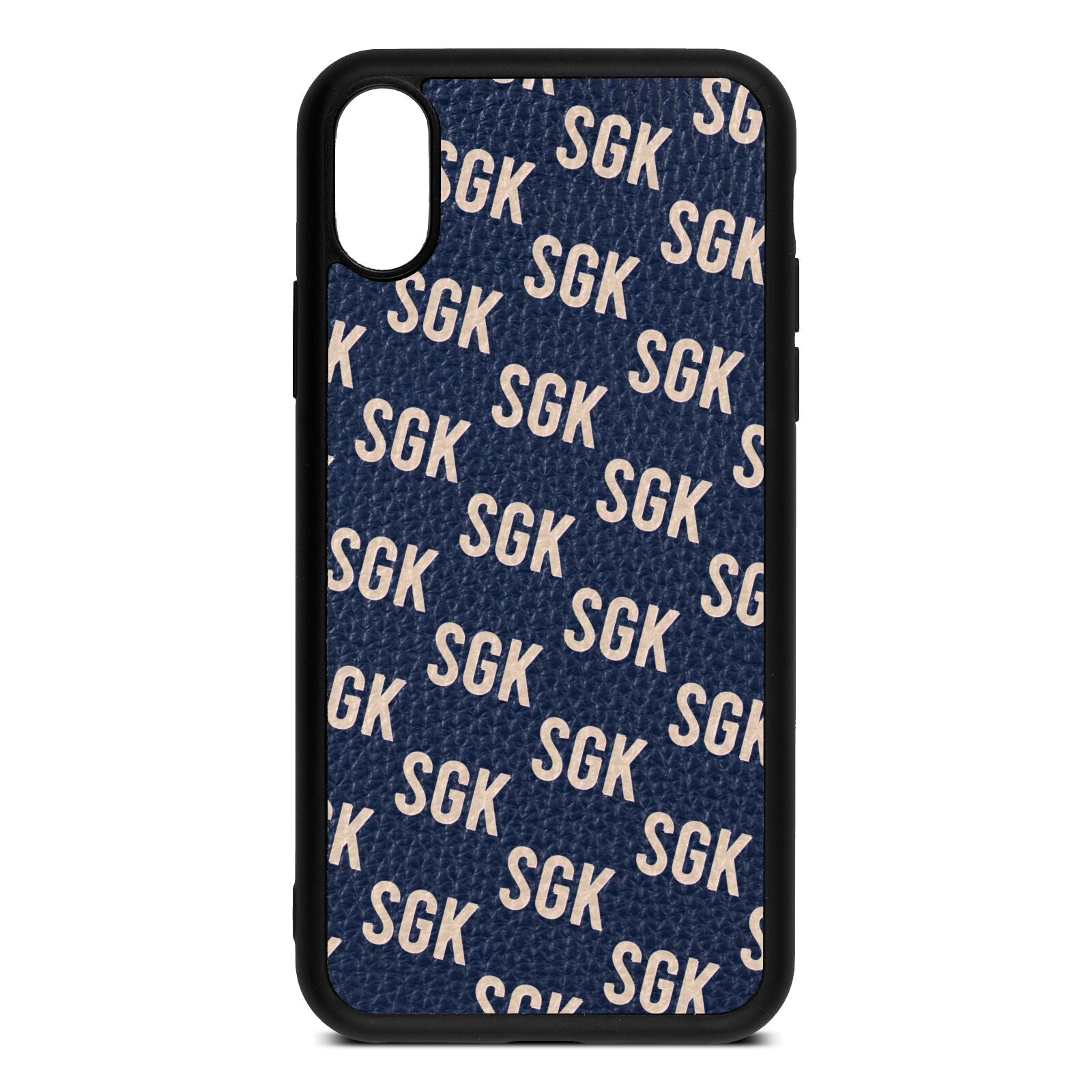 Personalised Brick Pattern Text Navy Blue Pebble Leather iPhone Xs Case