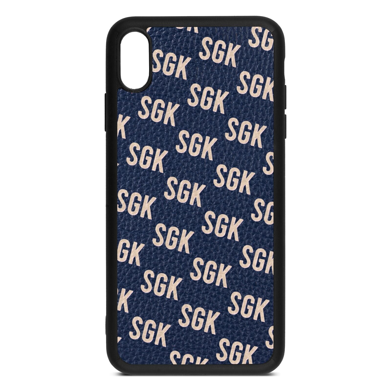 Personalised Brick Pattern Text Navy Blue Pebble Leather iPhone Xs Max Case