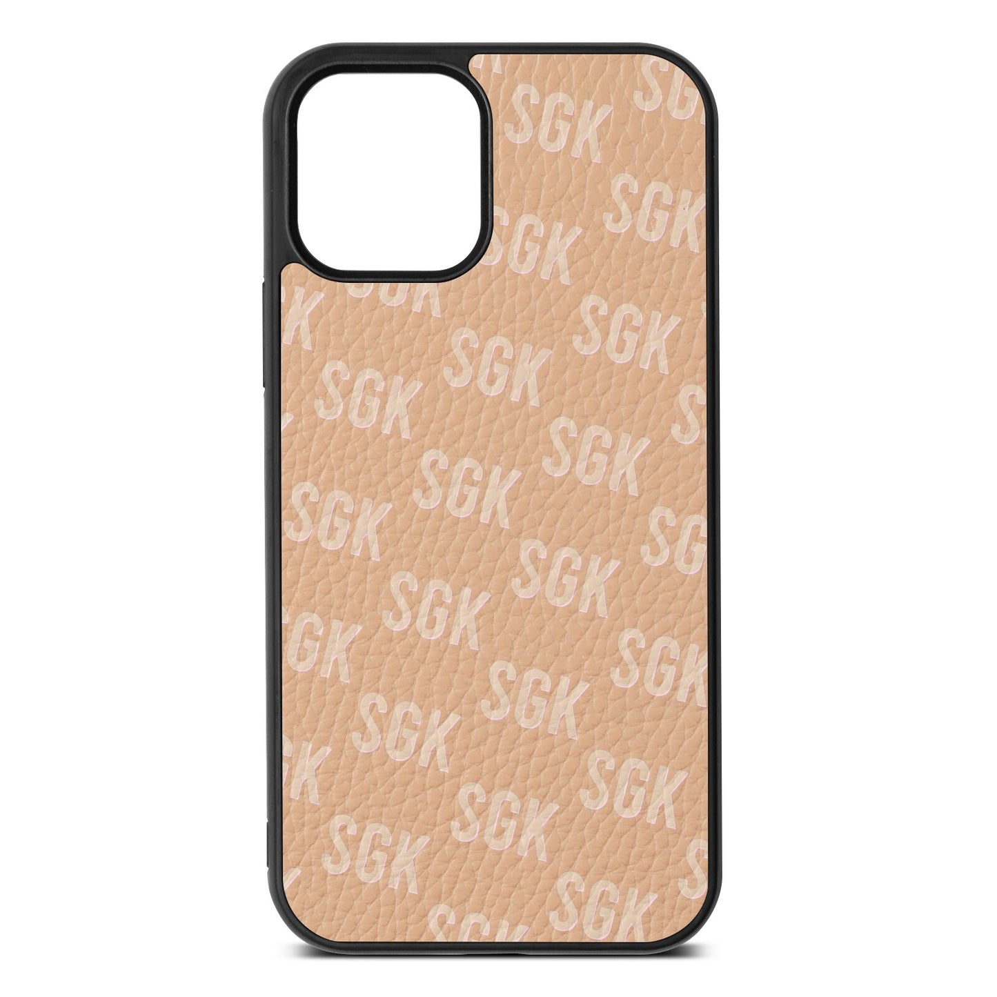 Personalised Brick Pattern Text Nude Pebble Leather iPhone 12 Case