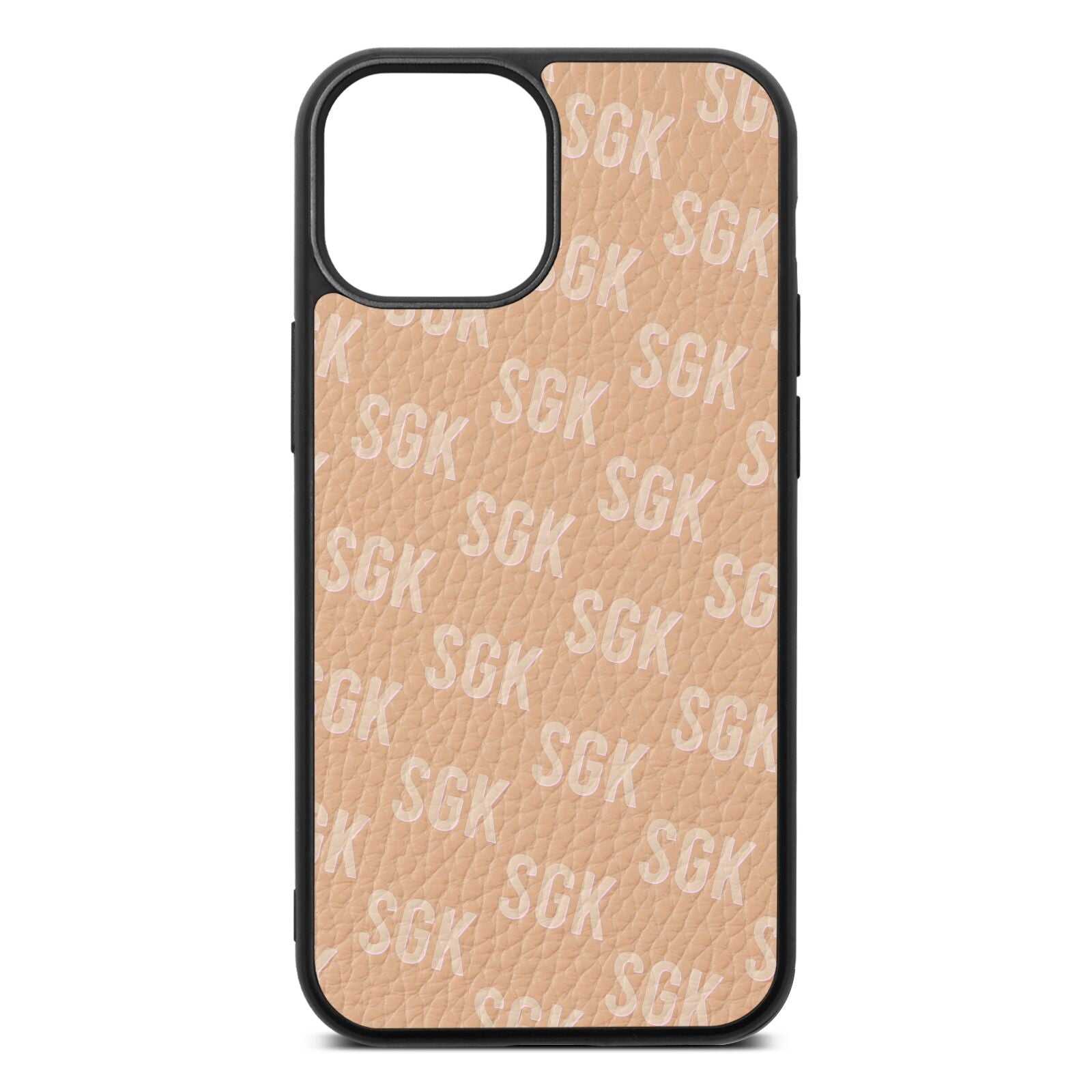 Personalised Brick Pattern Text Nude Pebble Leather iPhone 13 Mini Case