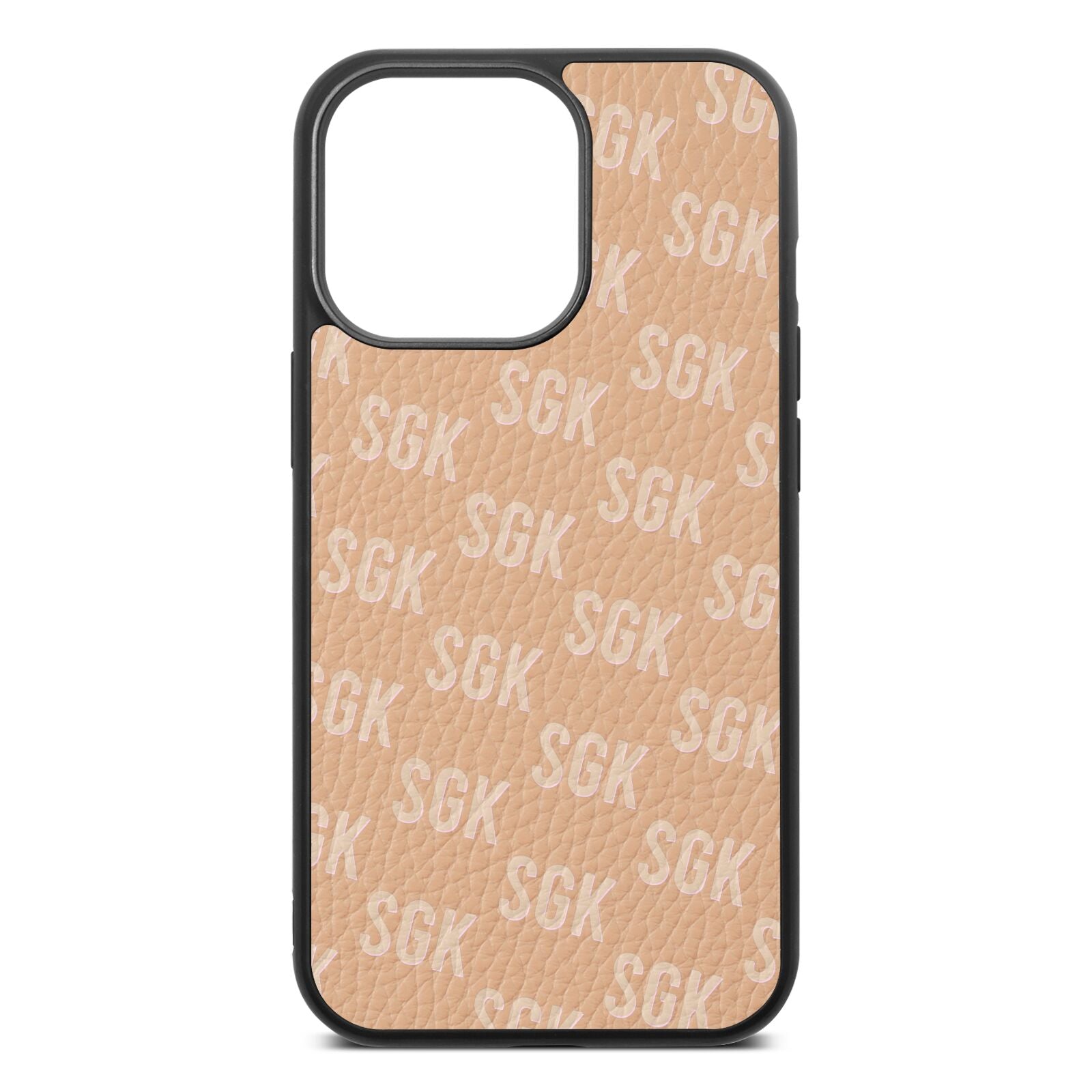 Personalised Brick Pattern Text Nude Pebble Leather iPhone 13 Pro Case