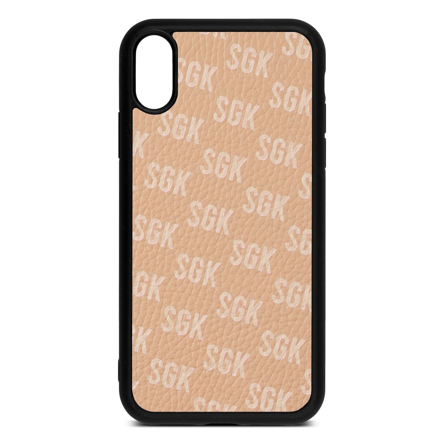 Personalised Brick Pattern Text Nude Pebble Leather iPhone Xr Case