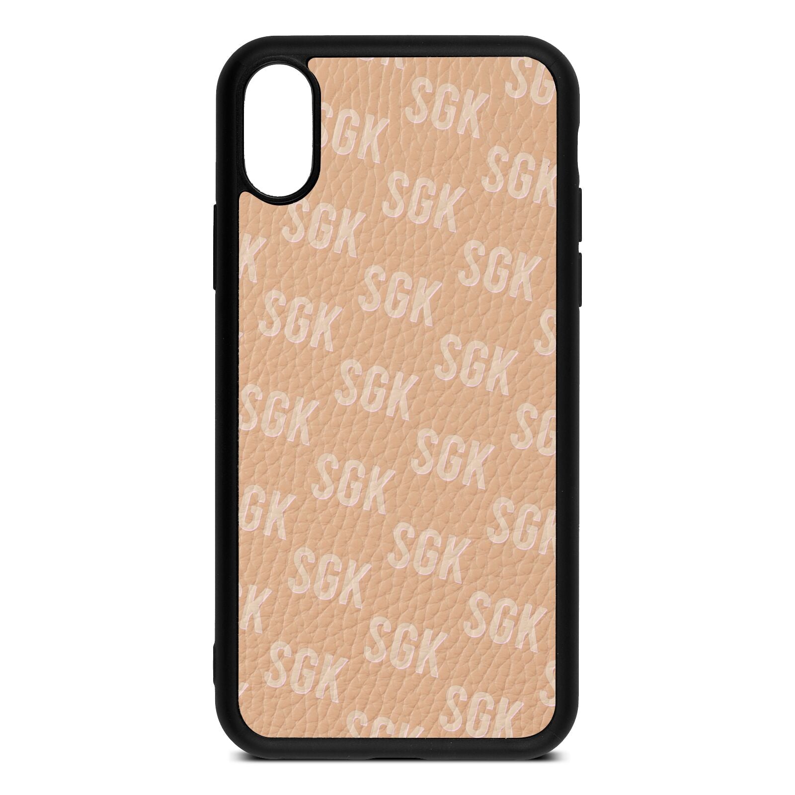 Personalised Brick Pattern Text Nude Pebble Leather iPhone Xs Case