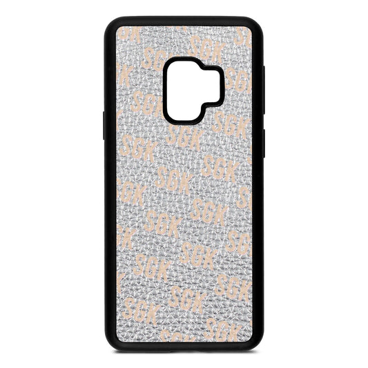 Personalised Brick Pattern Text Silver Pebble Leather Samsung S9 Case