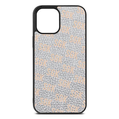 Personalised Brick Pattern Text Silver Pebble Leather iPhone 12 Pro Max Case