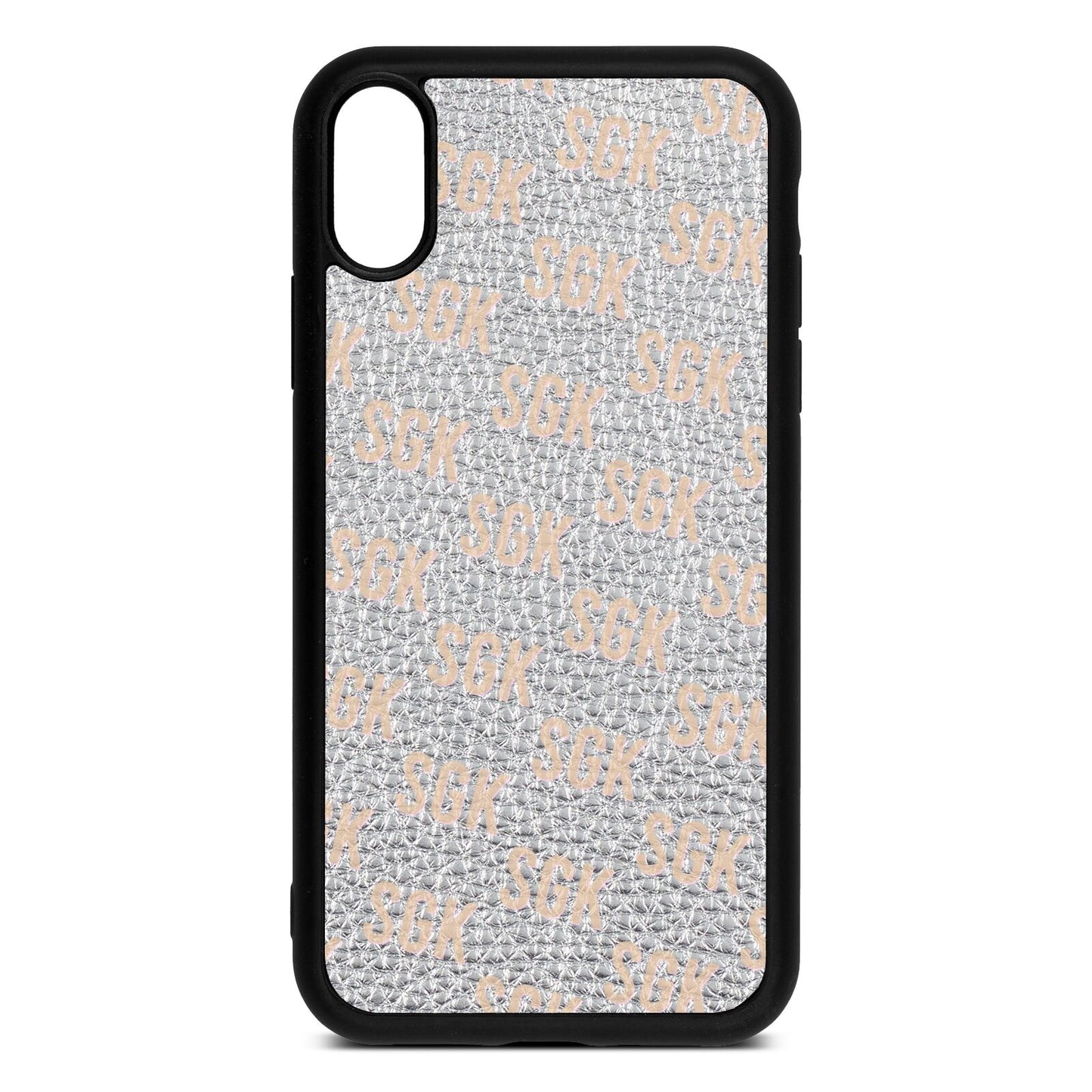 Personalised Brick Pattern Text Silver Pebble Leather iPhone Xr Case