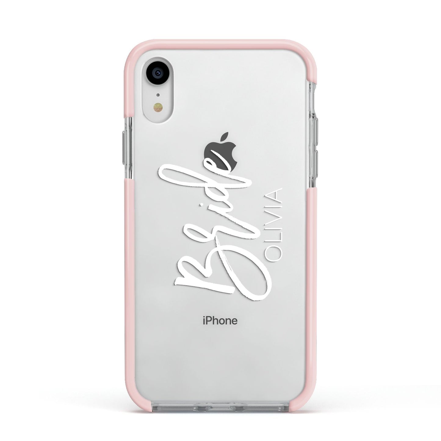 Personalised Bride Apple iPhone XR Impact Case Pink Edge on Silver Phone
