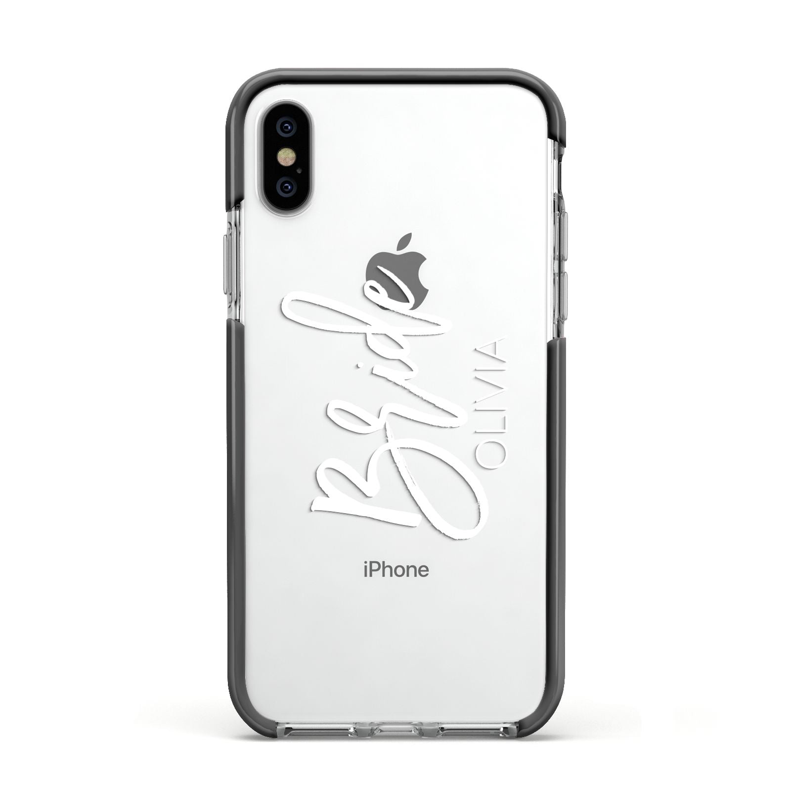 Personalised Bride Apple iPhone Xs Impact Case Black Edge on Silver Phone