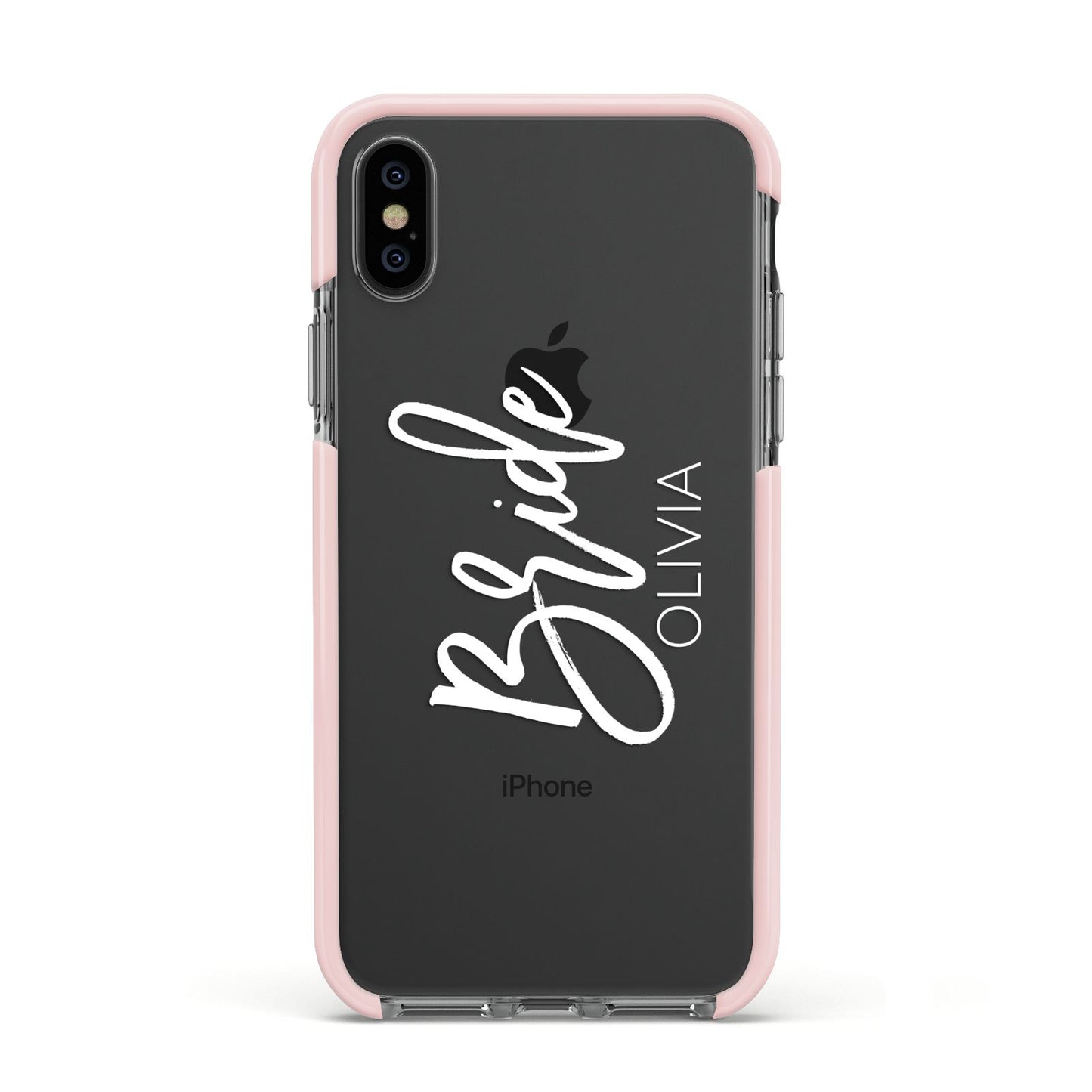 Personalised Bride Apple iPhone Xs Impact Case Pink Edge on Black Phone