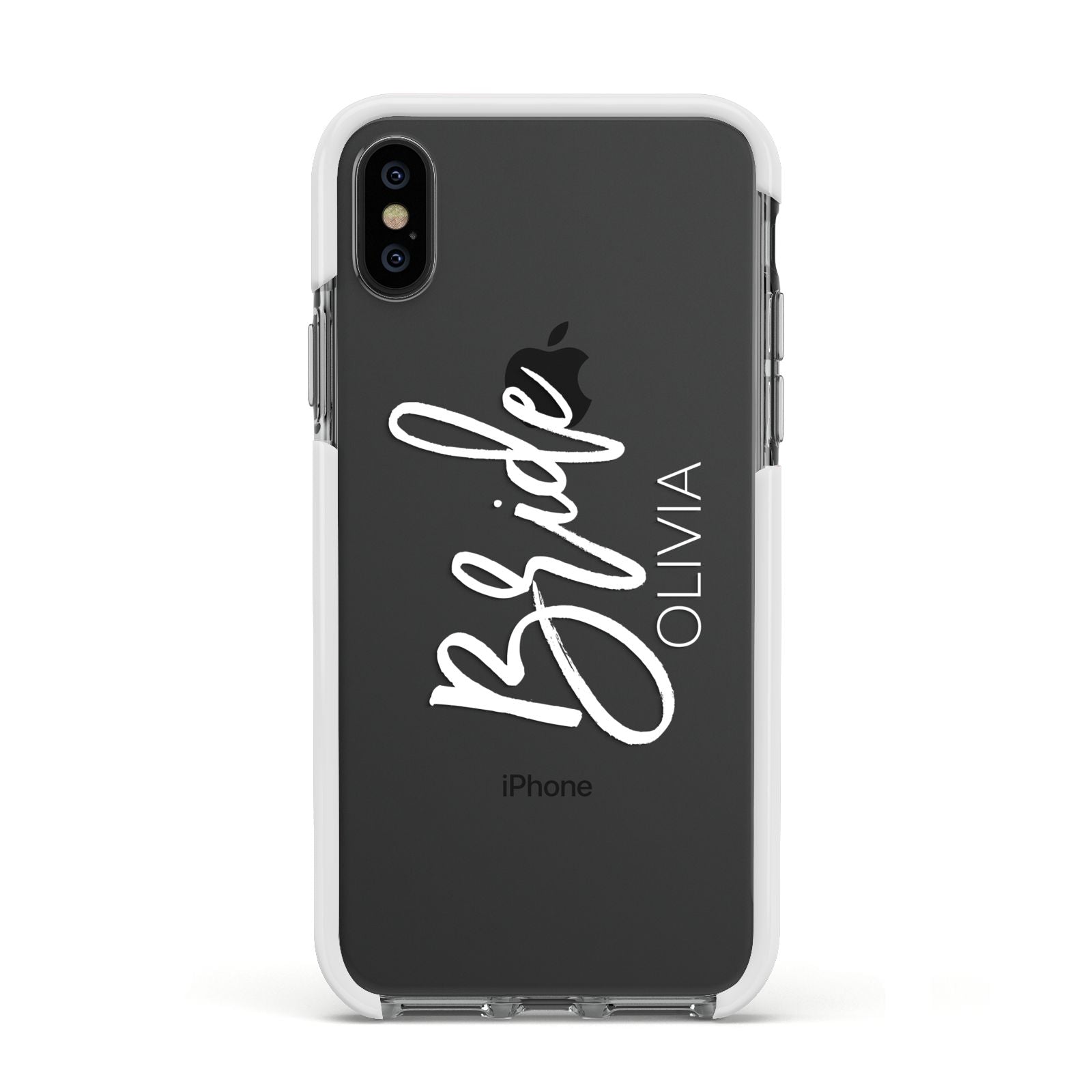 Personalised Bride Apple iPhone Xs Impact Case White Edge on Black Phone