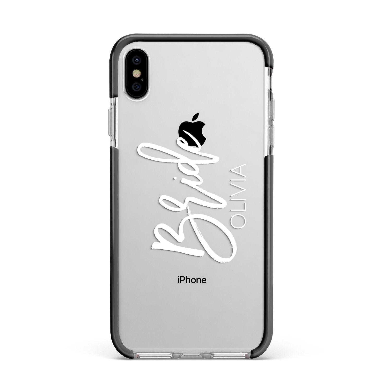 Personalised Bride Apple iPhone Xs Max Impact Case Black Edge on Silver Phone