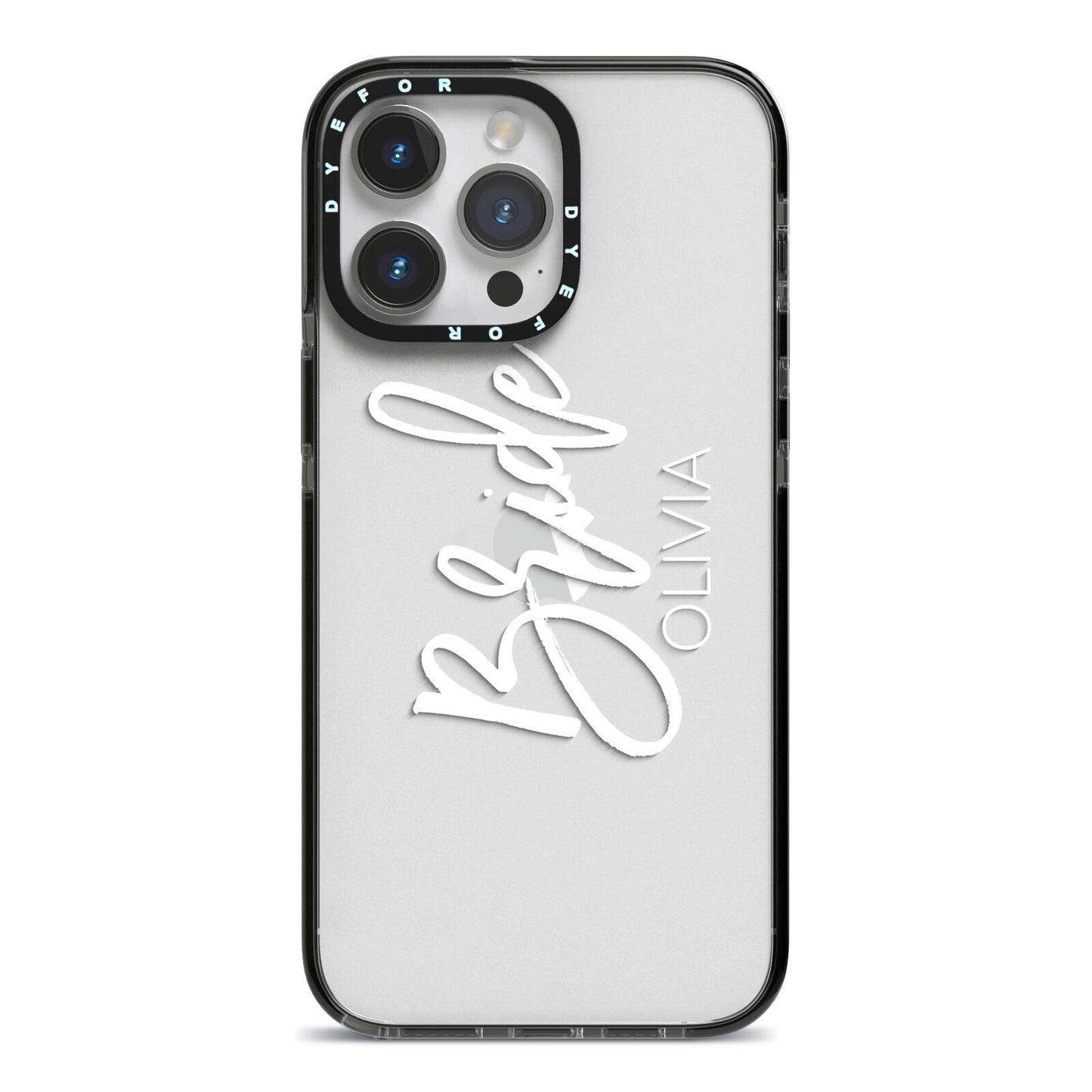 Personalised Bride iPhone 14 Pro Max Black Impact Case on Silver phone