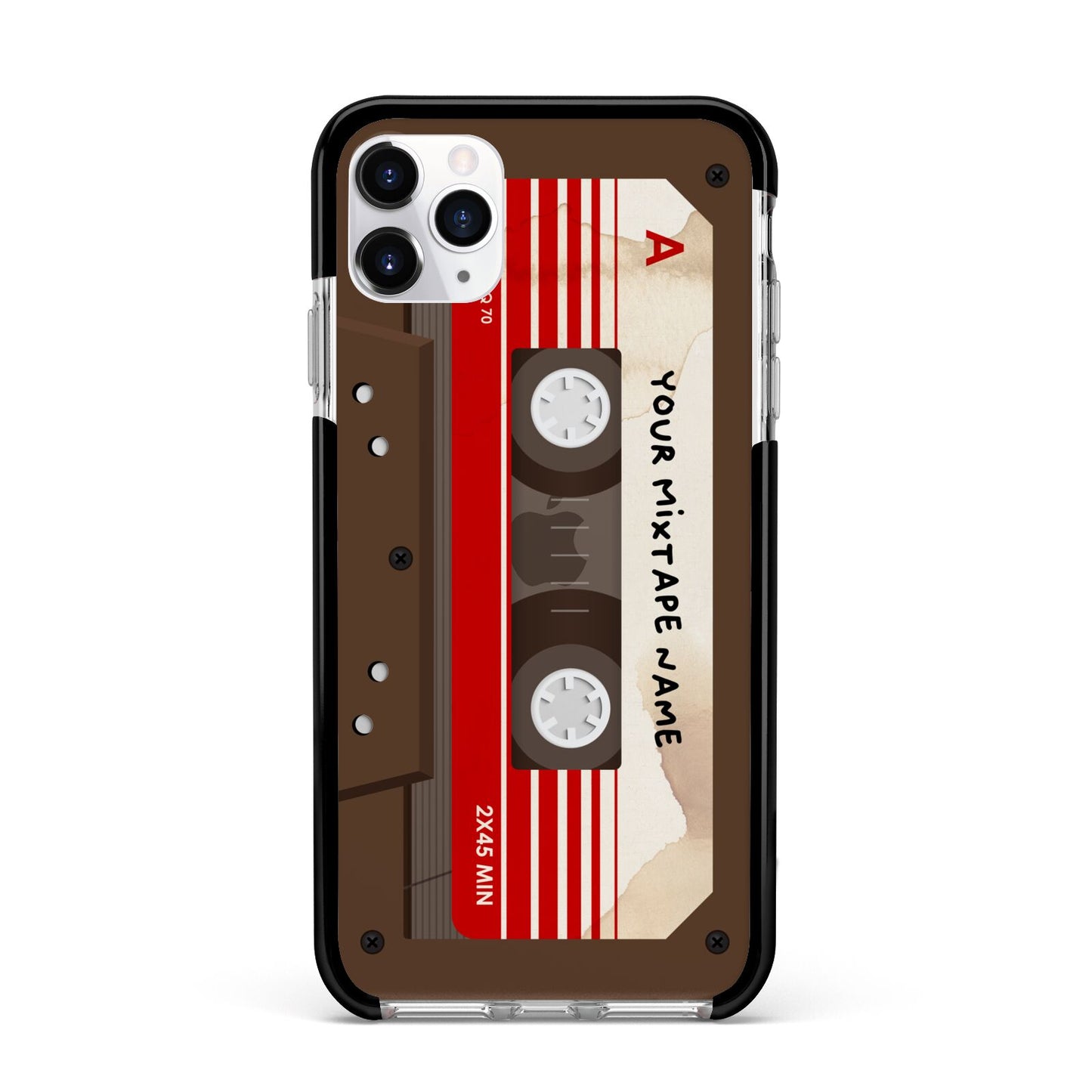 Personalised Brown Mixtape Apple iPhone 11 Pro Max in Silver with Black Impact Case