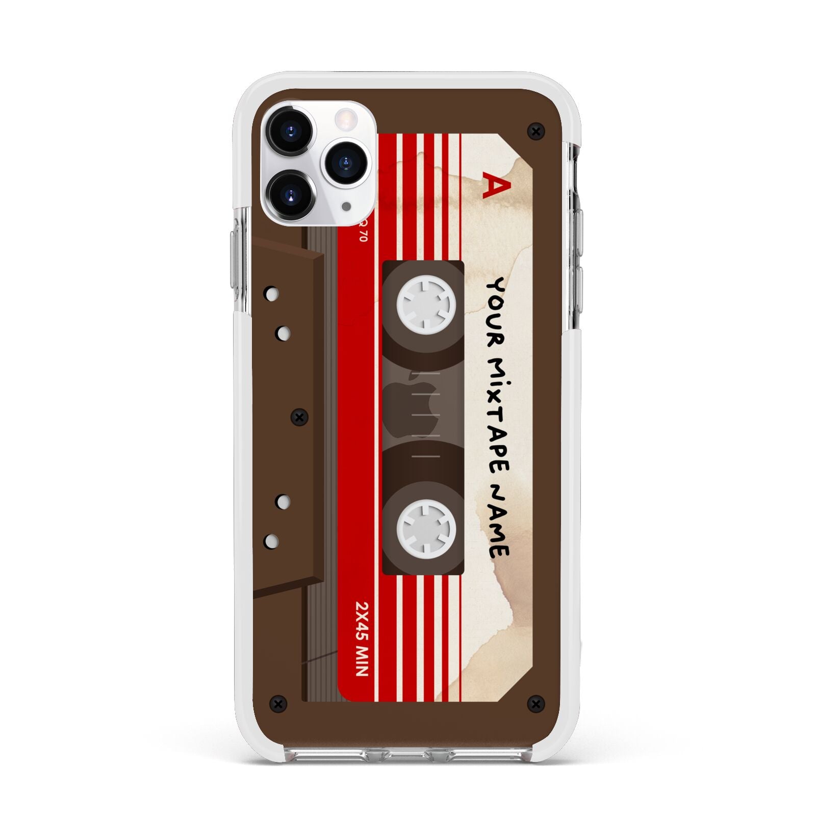 Personalised Brown Mixtape Apple iPhone 11 Pro Max in Silver with White Impact Case