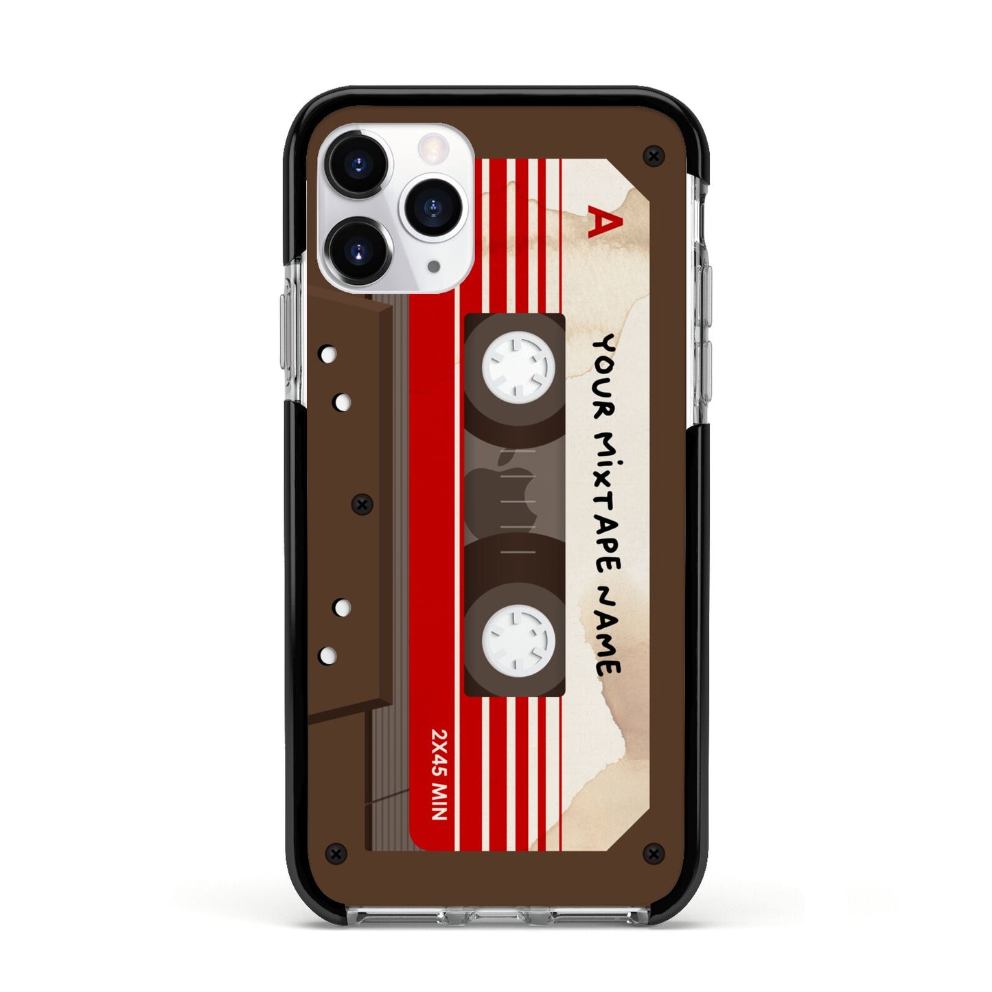 Personalised Brown Mixtape Apple iPhone 11 Pro in Silver with Black Impact Case