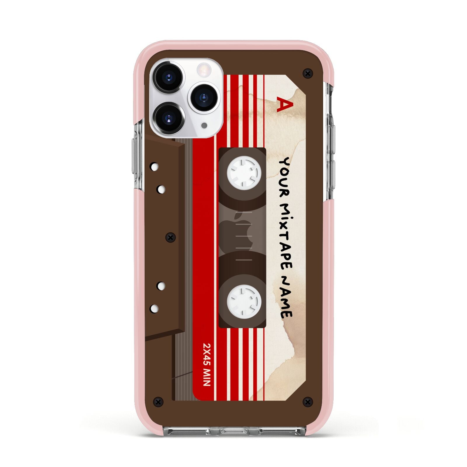 Personalised Brown Mixtape Apple iPhone 11 Pro in Silver with Pink Impact Case