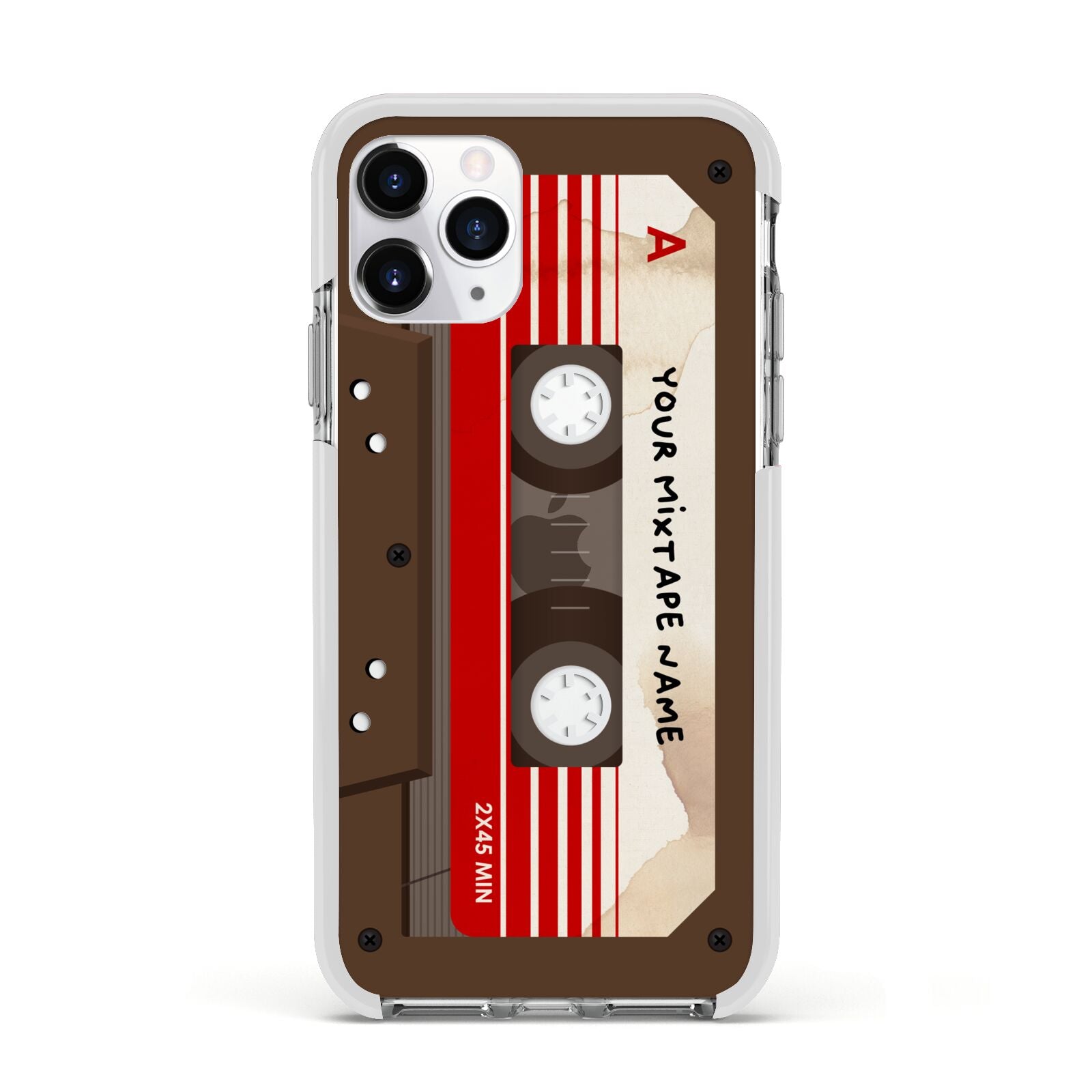 Personalised Brown Mixtape Apple iPhone 11 Pro in Silver with White Impact Case