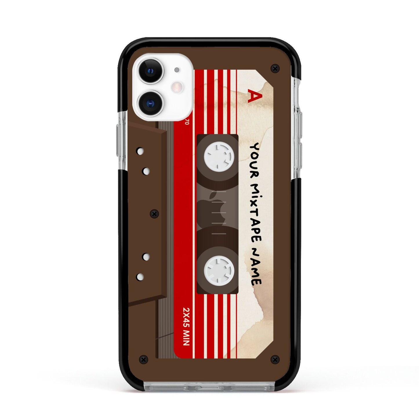 Personalised Brown Mixtape Apple iPhone 11 in White with Black Impact Case