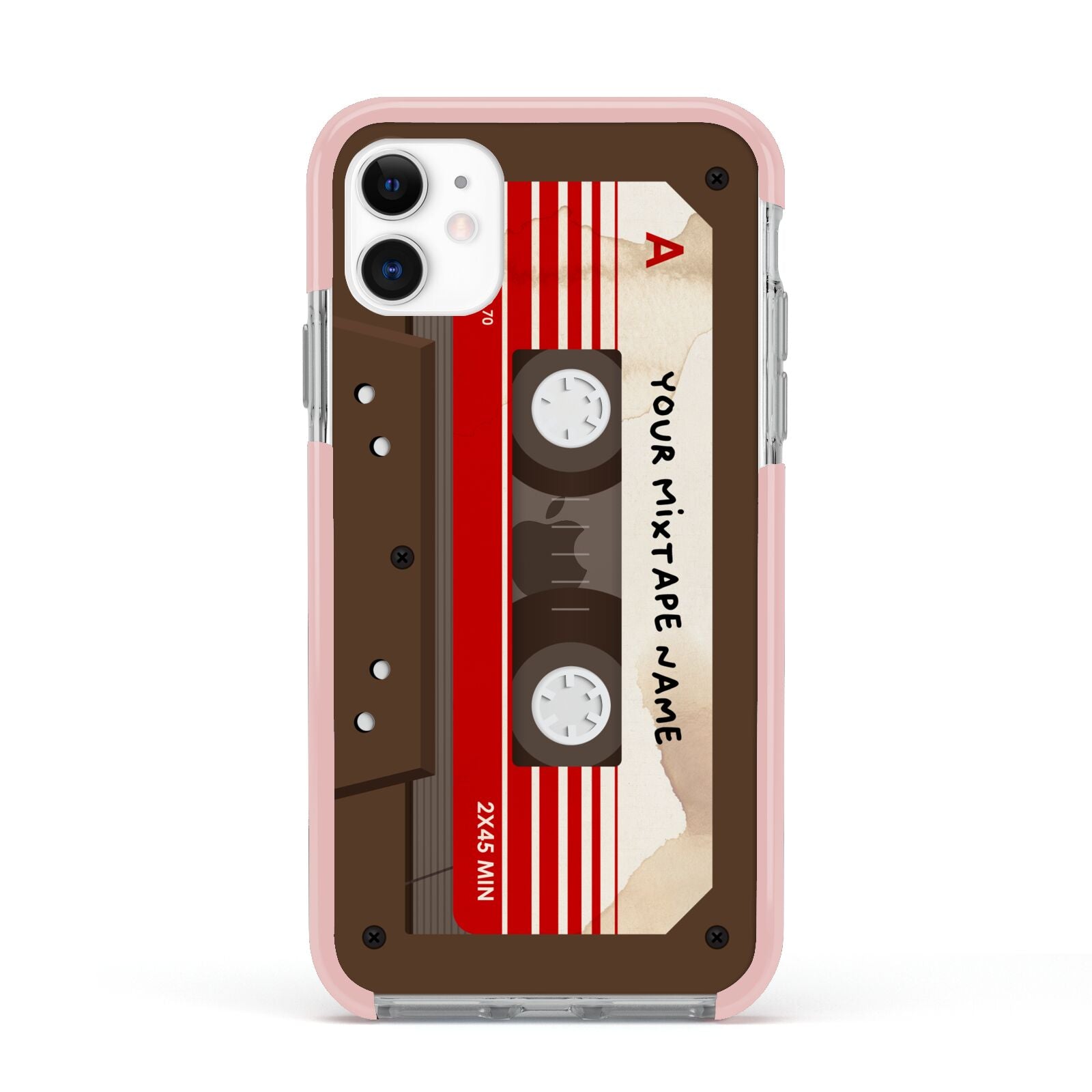 Personalised Brown Mixtape Apple iPhone 11 in White with Pink Impact Case