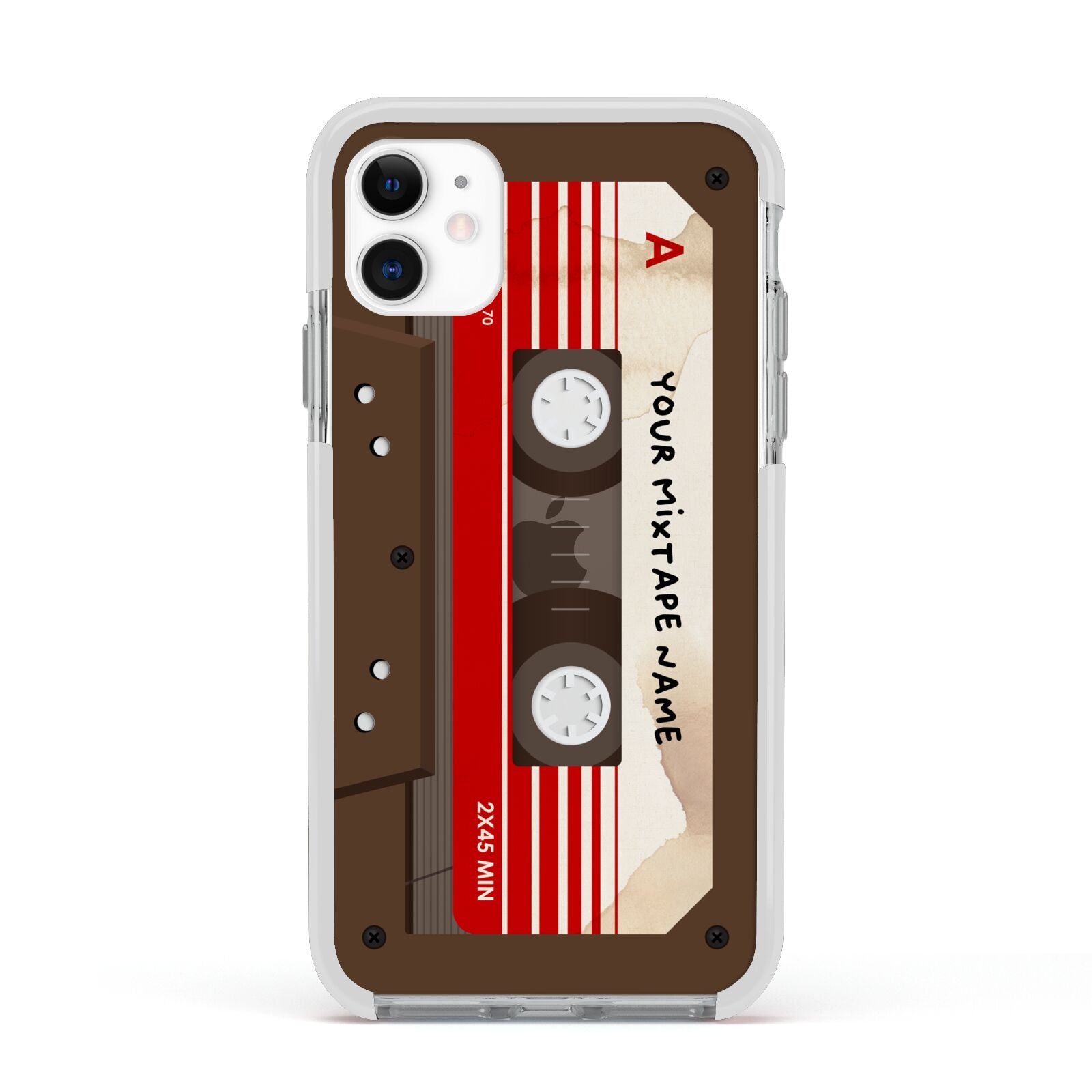 Personalised Brown Mixtape Apple iPhone 11 in White with White Impact Case