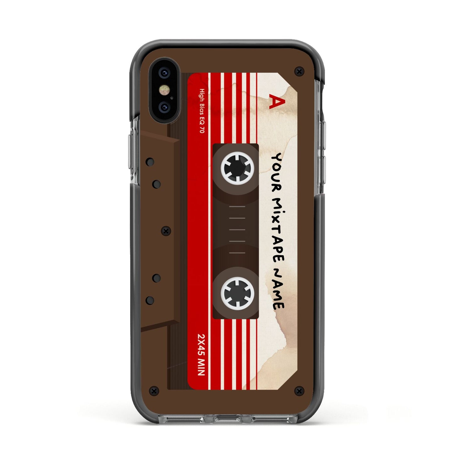 Personalised Brown Mixtape Apple iPhone Xs Impact Case Black Edge on Black Phone